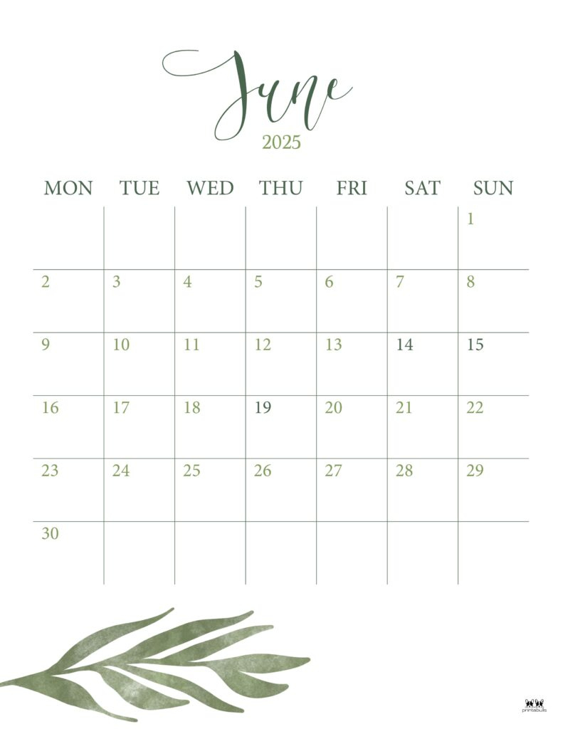 June 2025 Calendars - 107 Free Printables | Printabulls - June Vertical Calendar 2025
