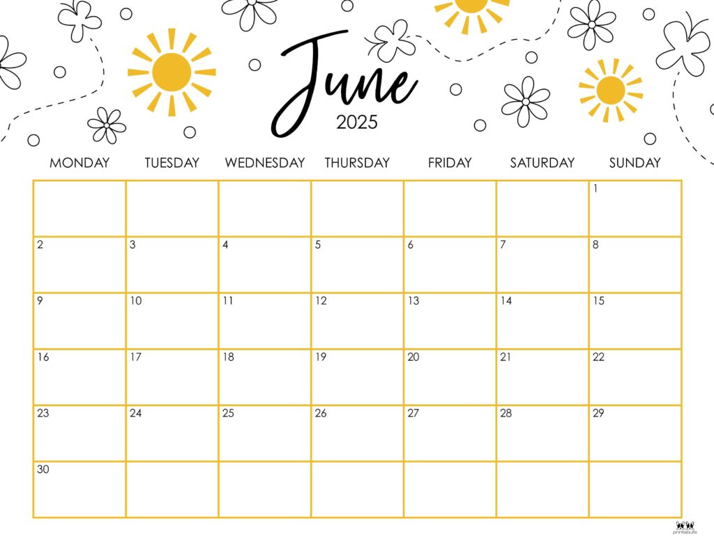 June 2025 Calendars - 107 Free Printables | Printabulls - Monthly Calendar June 2025