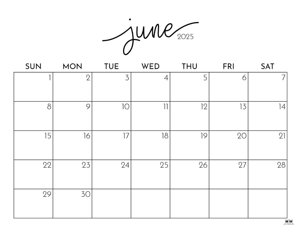 June 2025 Calendars - 107 Free Printables | Printabulls - Monthly Calendar June 2025