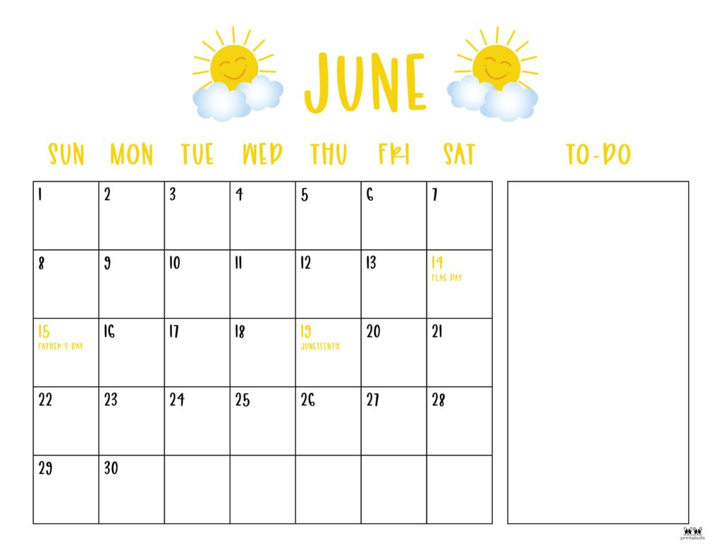 June 2025 Calendars - 107 Free Printables | Printabulls - Printable June Calendar with Holidays