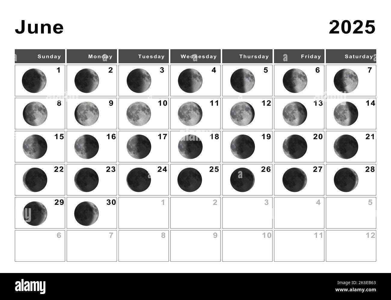 June 2025 Lunar Calendar, Moon Cycles, Moon Phases Stock Photo - Alamy - Moon Calendar 2025 June