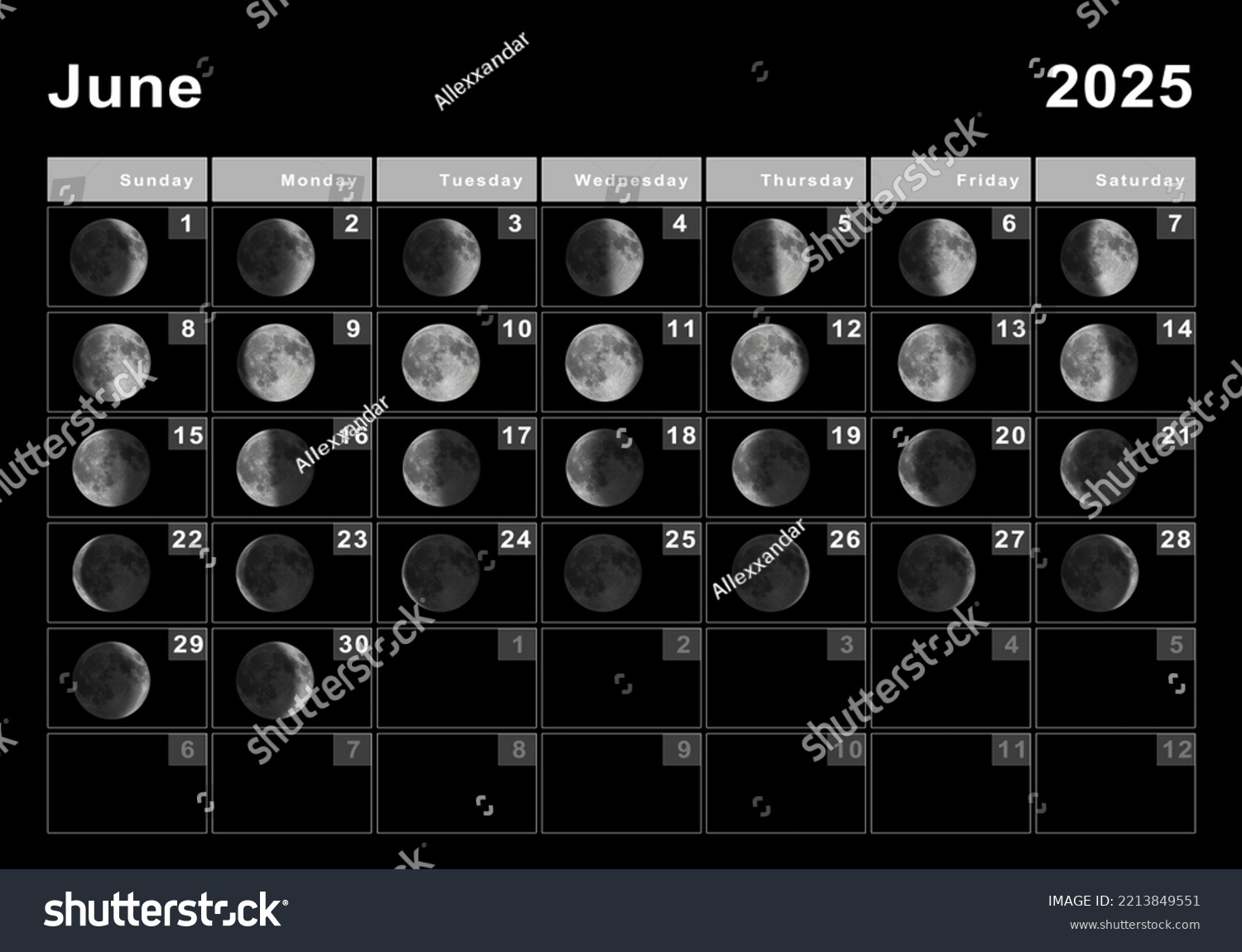 June 2025 Lunar Calendar Moon Cycles Stock Illustration 2213849551 - Moon Calendar For June 2025