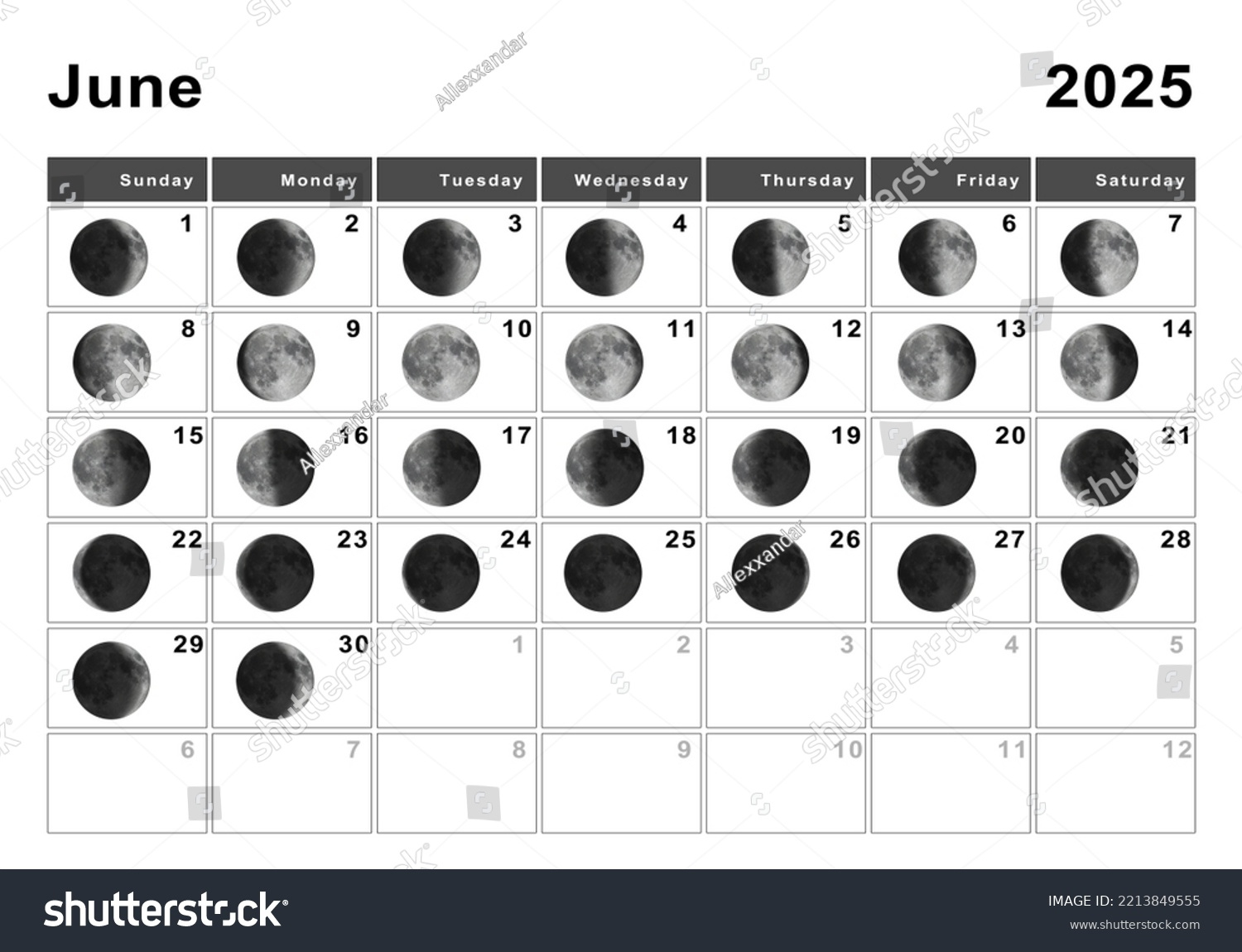 June 2025 Lunar Calendar Moon Cycles Stock Illustration 2213849555 - Moon Calendar For June 2025