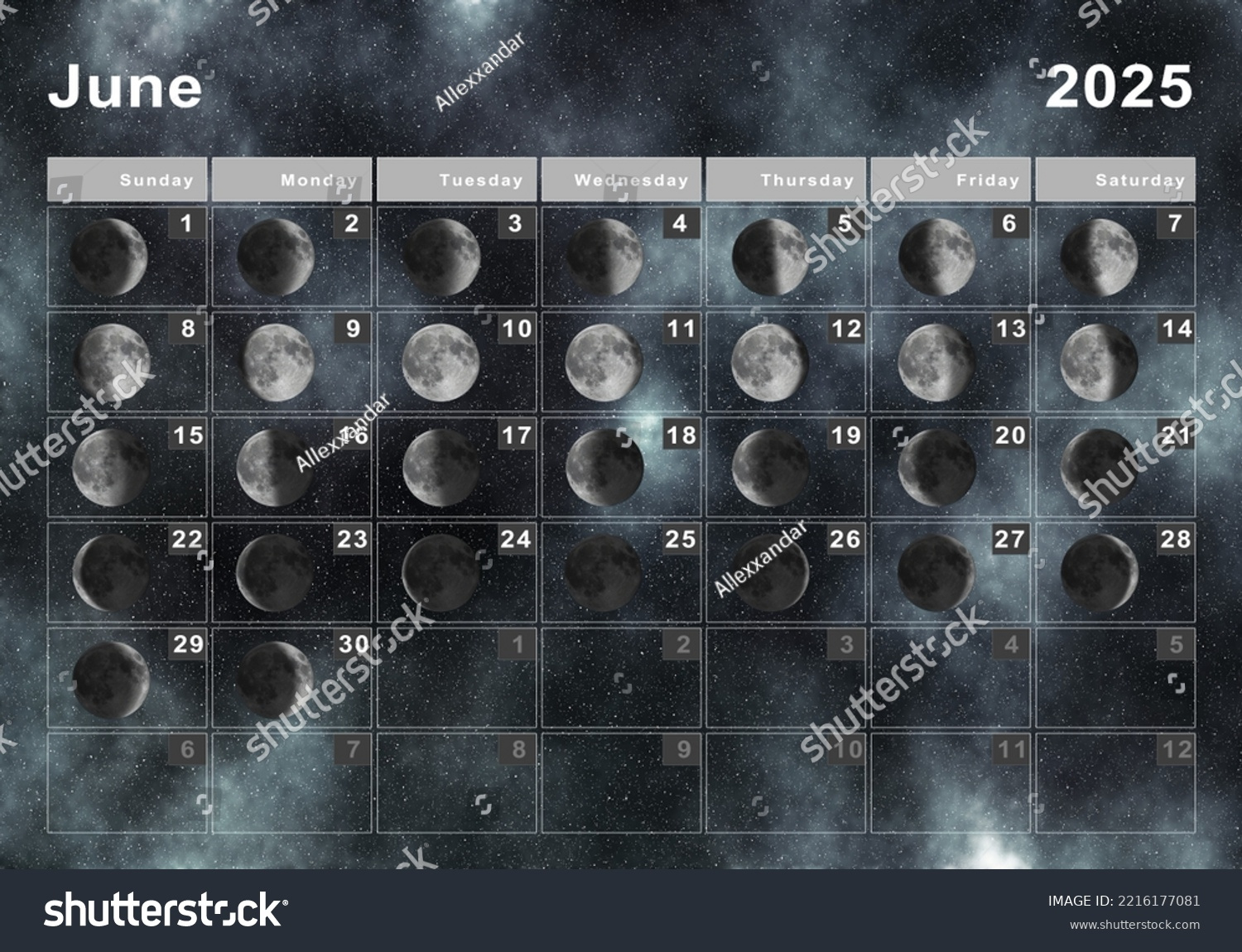June 2025 Lunar Calendar Moon Cycles Stock Illustration 2216177081 - Moon Calendar For June 2025
