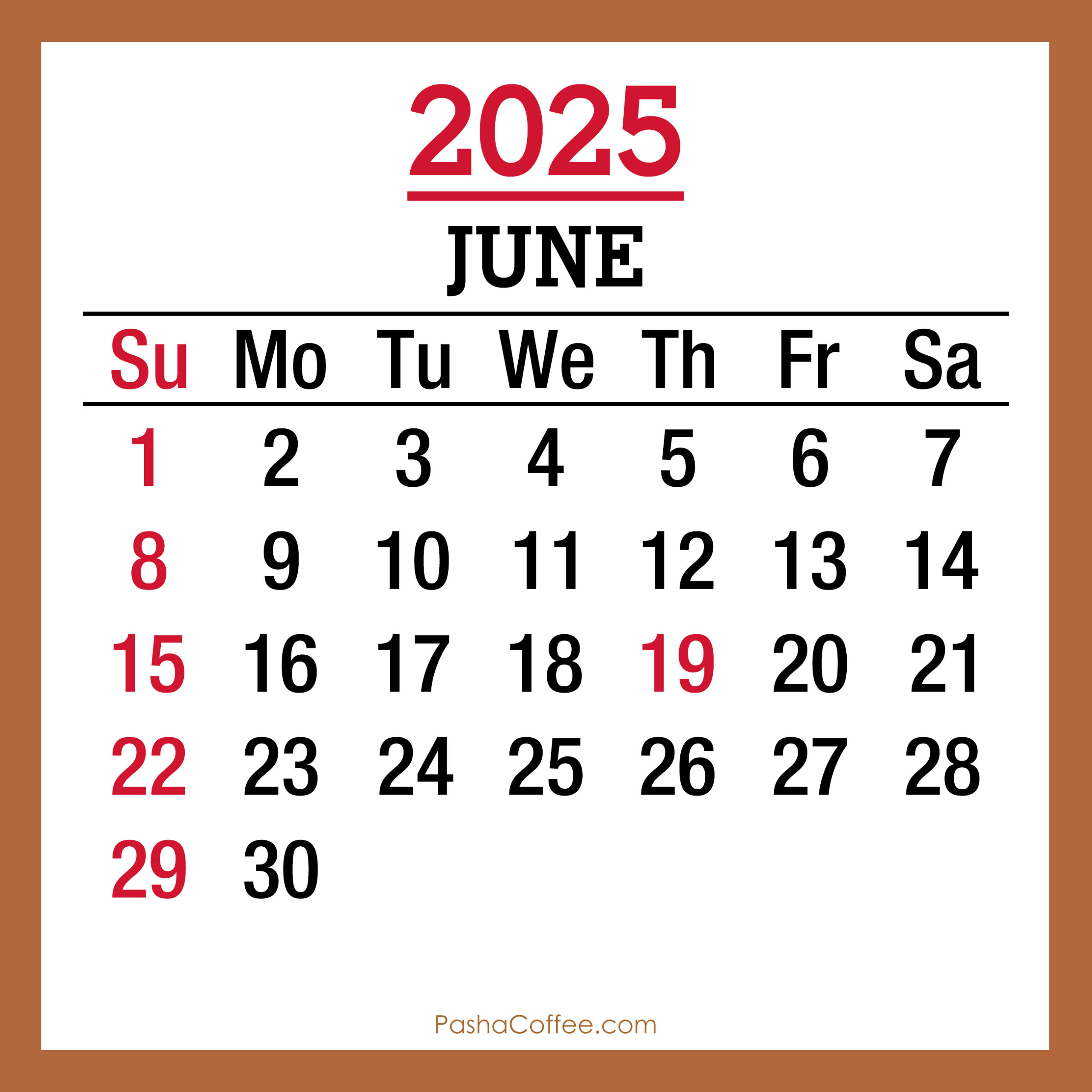 June 2025 Monthly Calendar With Holidays, Printable Free, Beige - Calendar For June 2025 with Holidays
