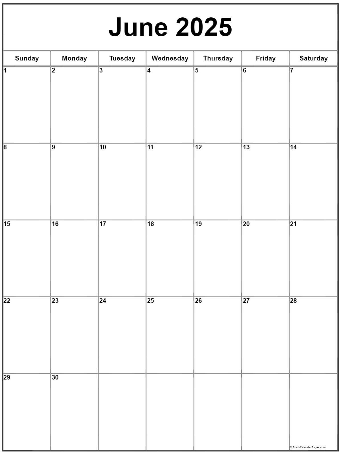 June 2025 Vertical Calendar | Portrait - June 2025 Calendar Vertical