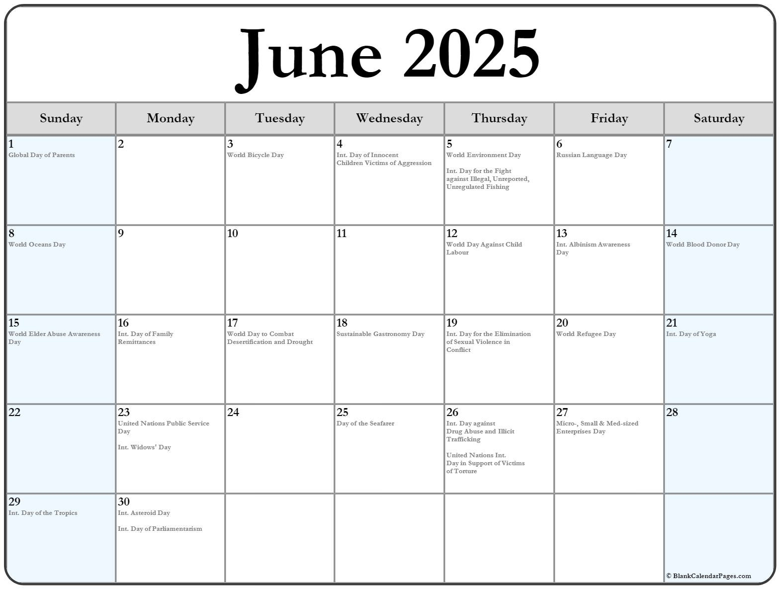 June 2025 With Holidays Calendar - June 2025 Calendar Events