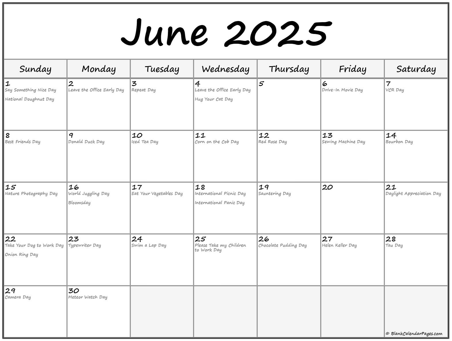 June 2025 With Holidays Calendar - National Day Calendar For June 2025