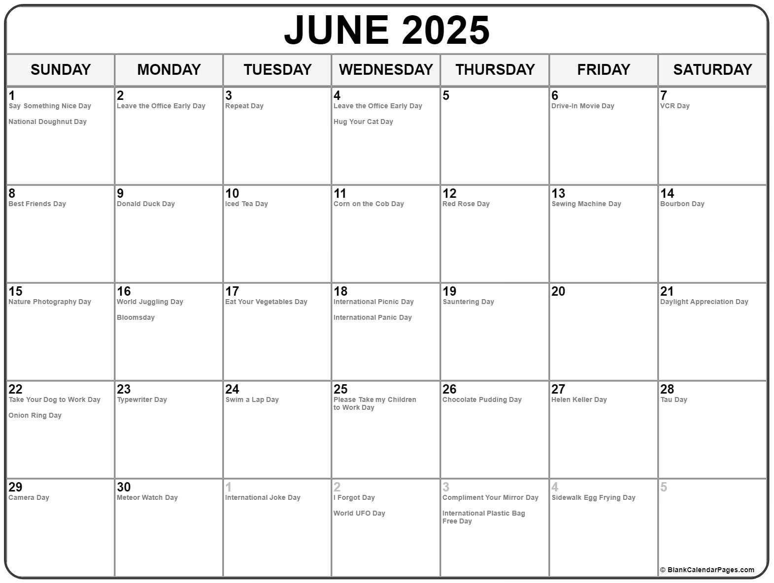June 2025 With Holidays Calendar - National Days In June 2025 Calendar
