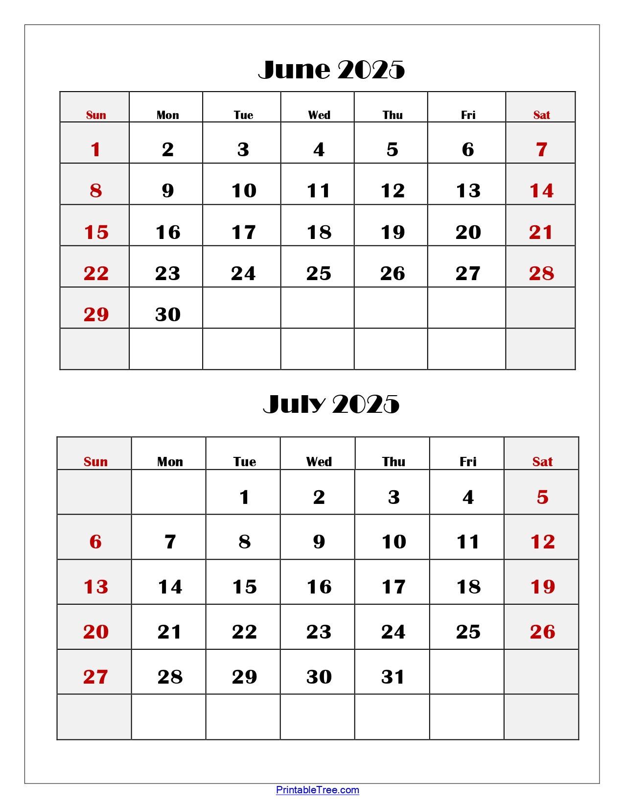 June And July 2025 Calendar Printable Pdf | Two Months Calendar - Calendar For June And July 2025
