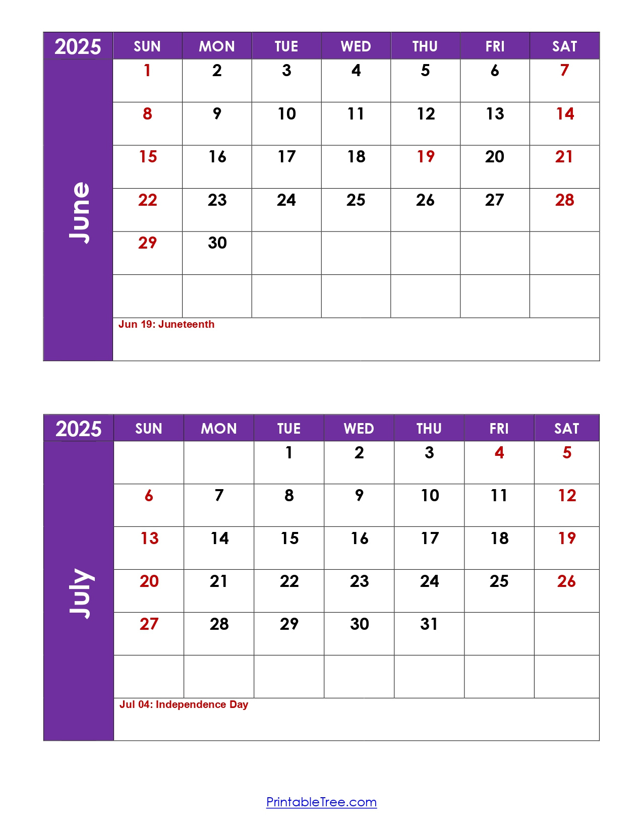 June And July 2025 Calendar Printable Pdf | Two Months Calendar - July Through June 2025 Calendar
