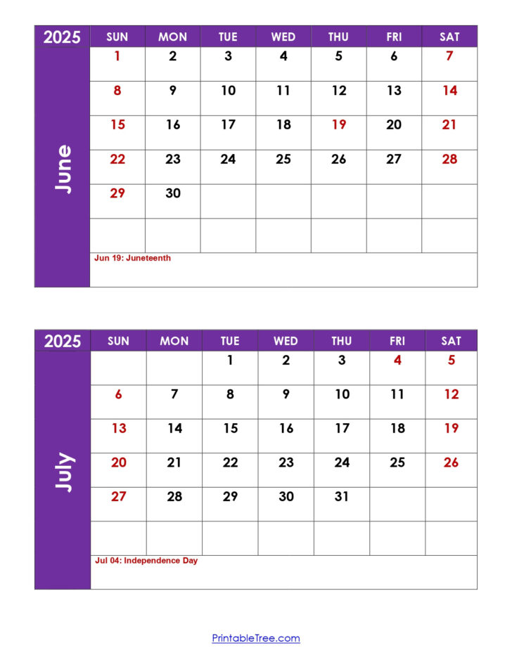 July to June 2025 Calendar