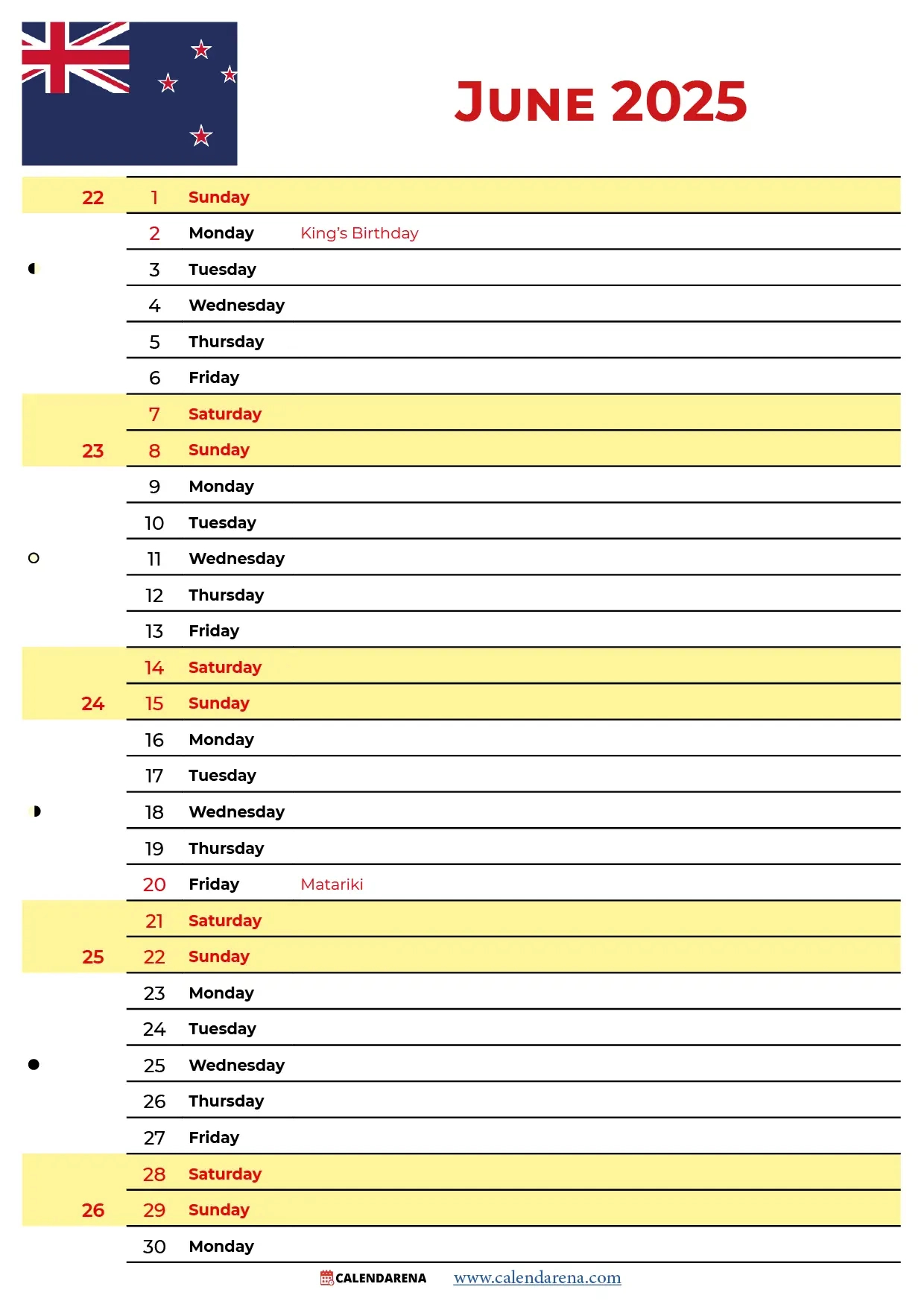 June Calendar 2025 Nz With Holidays - June 2025 Holiday Calendar