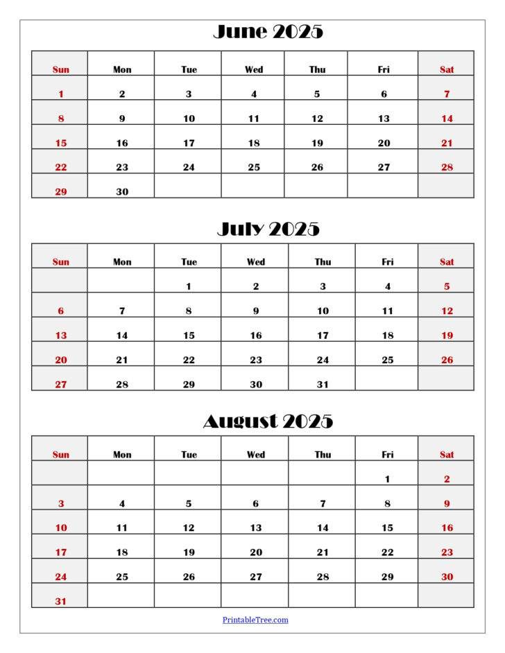 Printable Calendar June July August 2025