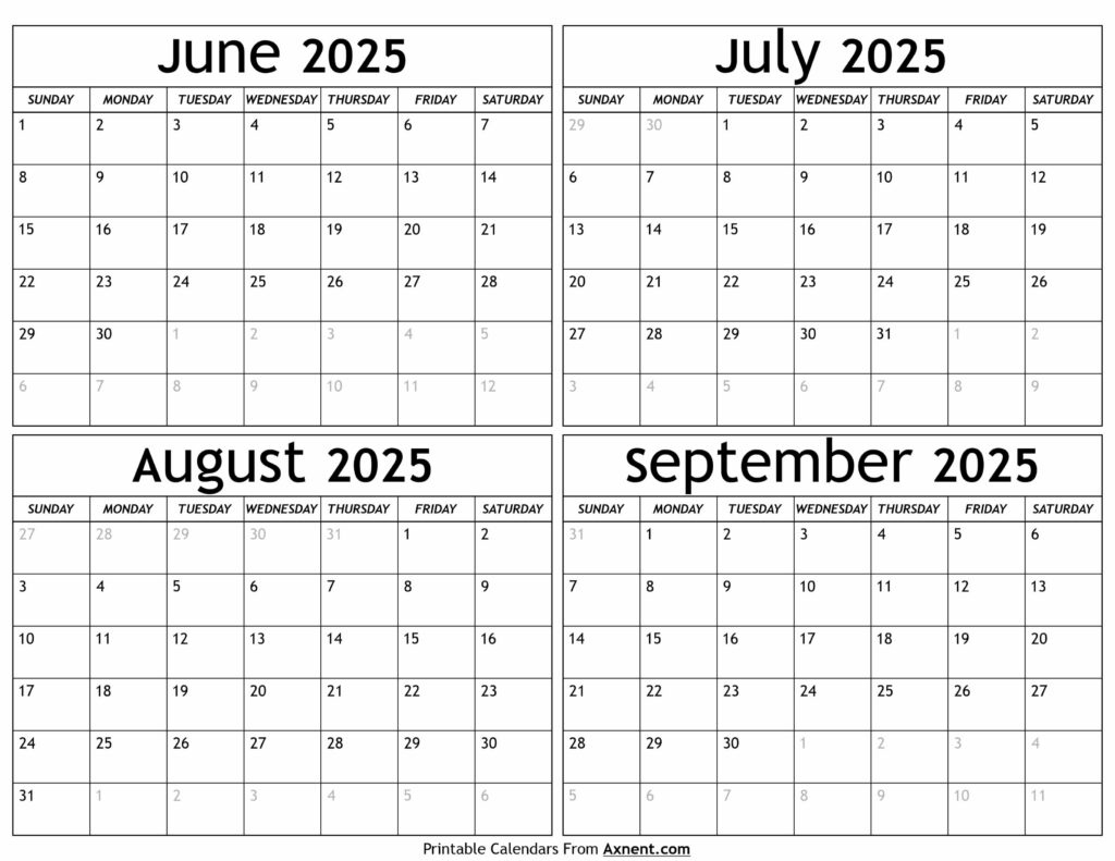 June To September 2025 Calendar Templates - Four Months - June - September 2025 Calendar