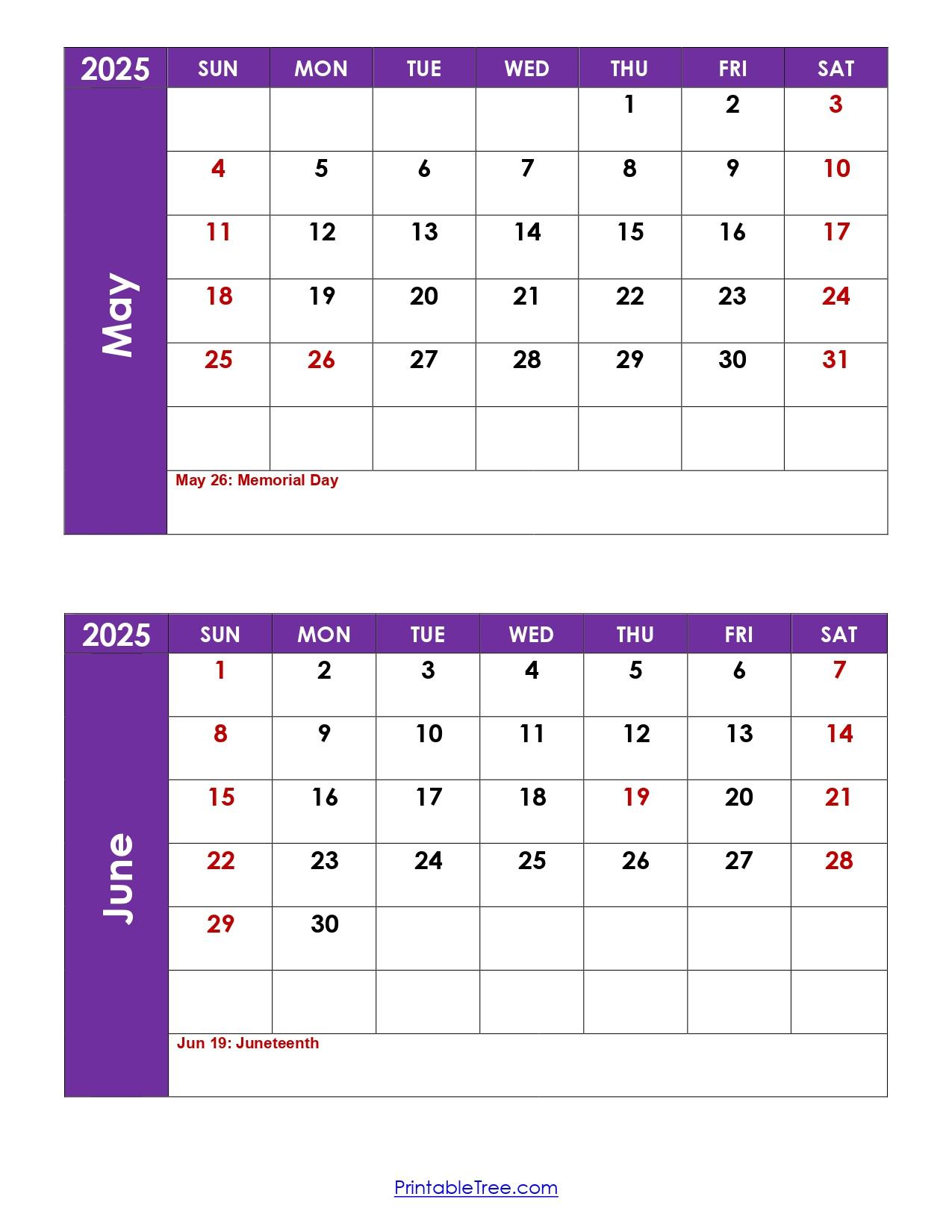 May And June 2025 Calendar Printable Pdf | Two Months Calendar - Calendar For May and June 2025