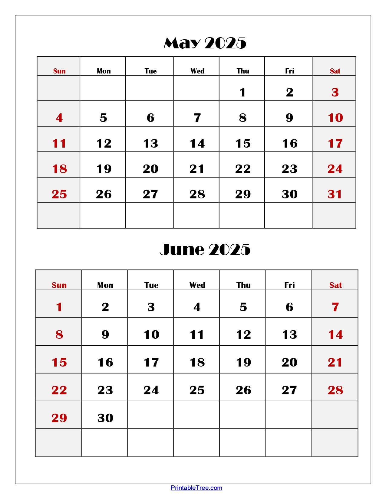 May And June 2025 Calendar Printable Pdf | Two Months Calendar - May and June 2025 Calendar