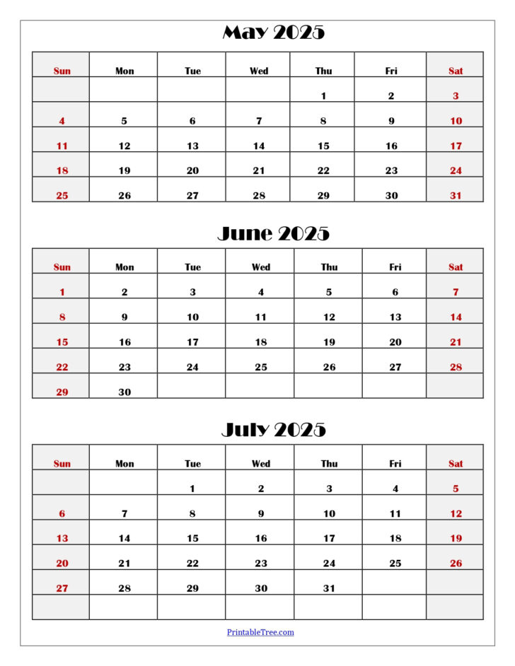 May June and July Calendar 2025
