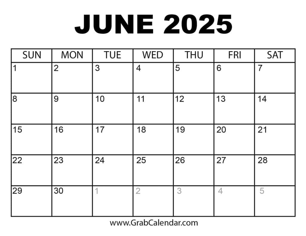 Printable June 2025 Calendar - June 2024 To June 2025 Calendar Printable
