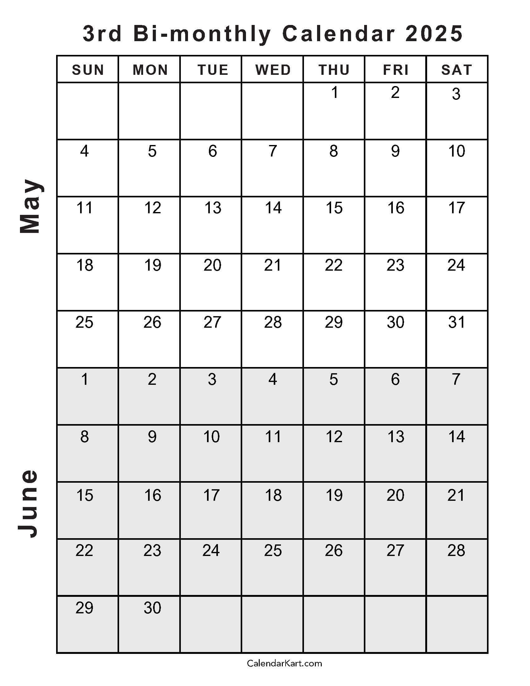 Printable May June 2025 Calendar Templates | Calendarkart - Blank Calendar May and June 2025