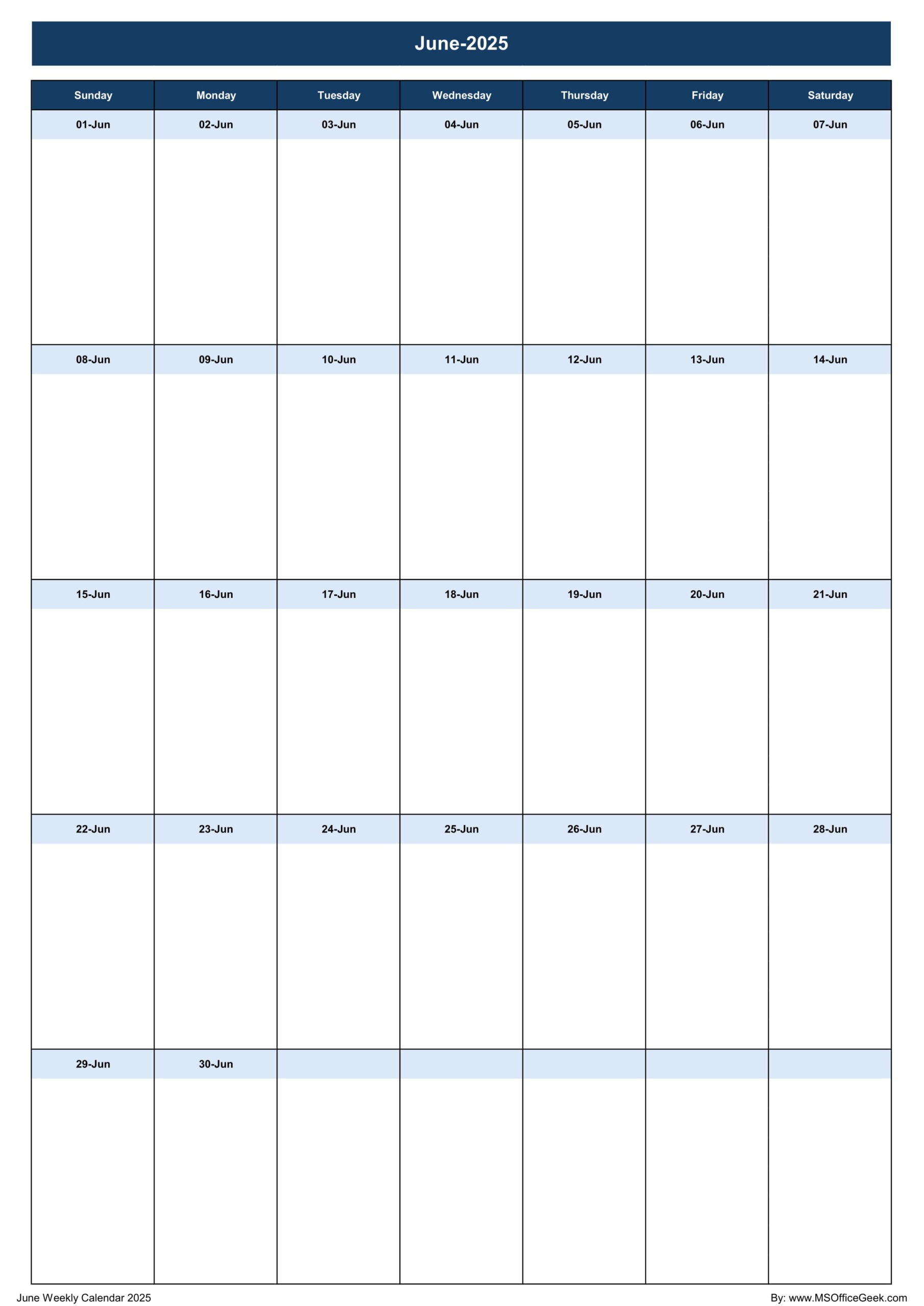 Ready-To-Use Printable Weekly Calendar 2025 - Msofficegeek - Weekly Calendar June 2025