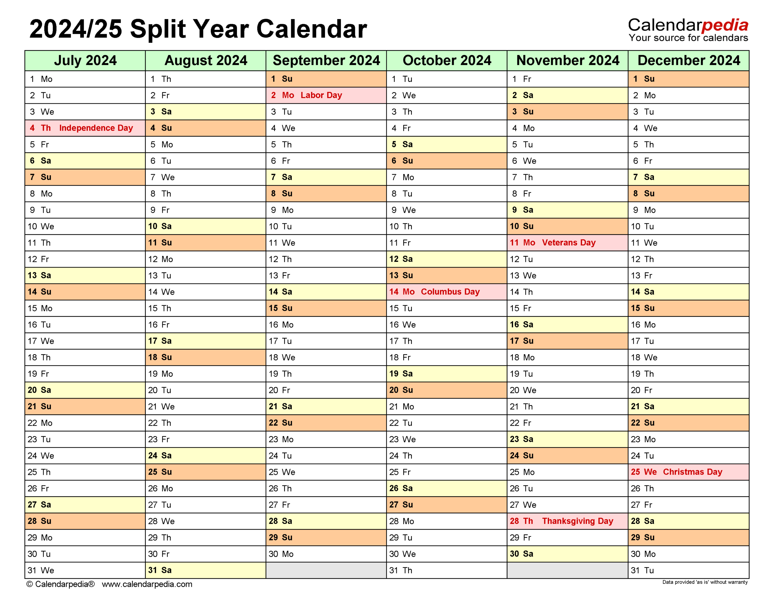 Split Year Calendars 2024/2025 (July To June) - Pdf Templates - Printable Calendar September 2024 - June 2025