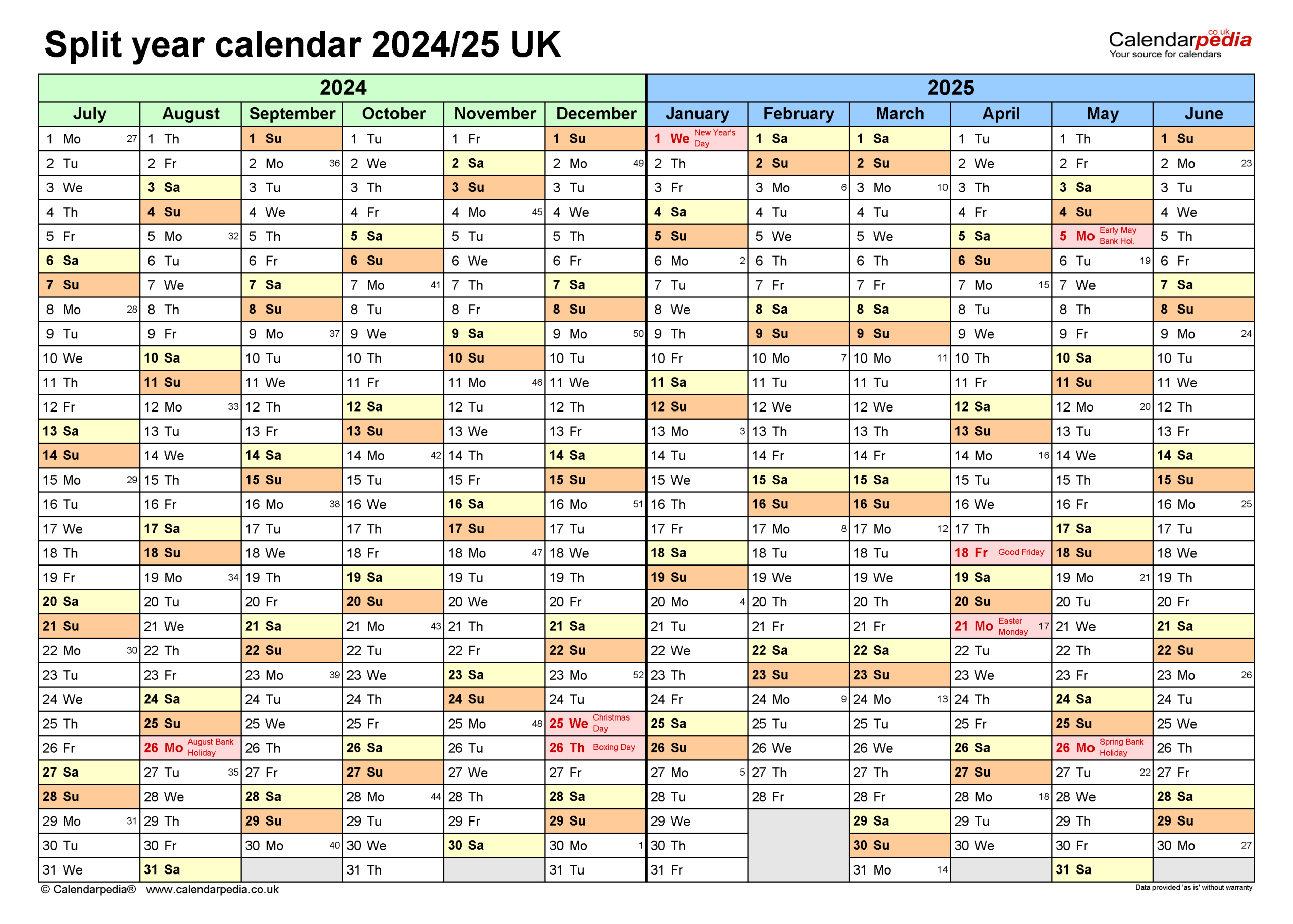 Split Year Calendars 2024/25 Uk (July To June) For Pdf - Printable Calendar September 2024 - June 2025