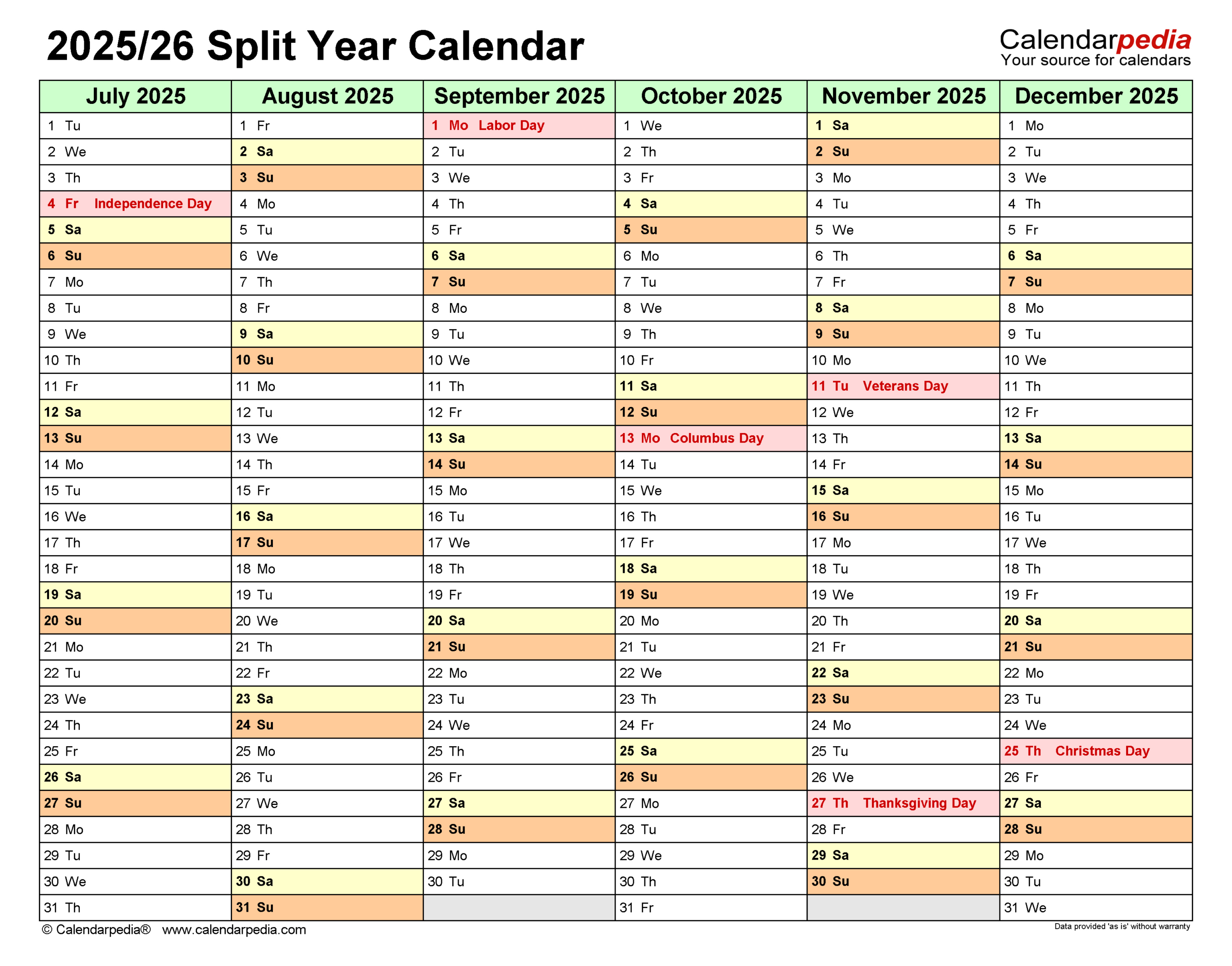 Split Year Calendars 2025/2026 (July To June) - Pdf Templates - June 2025 - June 2026 Calendar