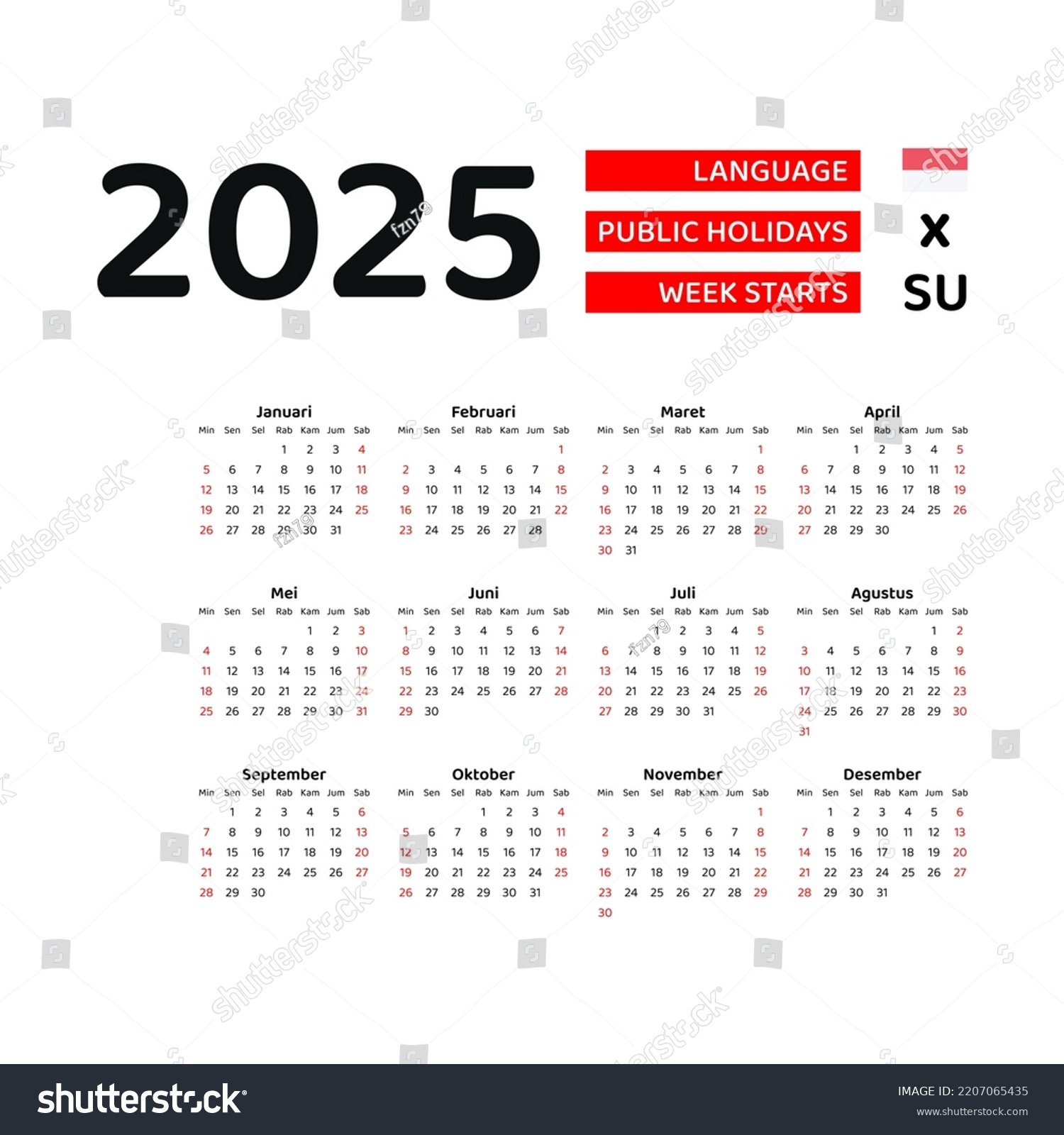 15 Calender 2025 Indonesia Stock Vectors And Vector Art | Shutterstock - Printable Calendar 2025 Indonesia