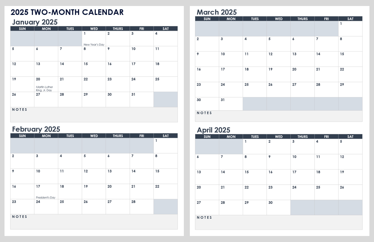 15 Free 2025 Monthly Calendar Templates | Smartsheet - Free Printable Calendar 2025 Two Months Per Page
