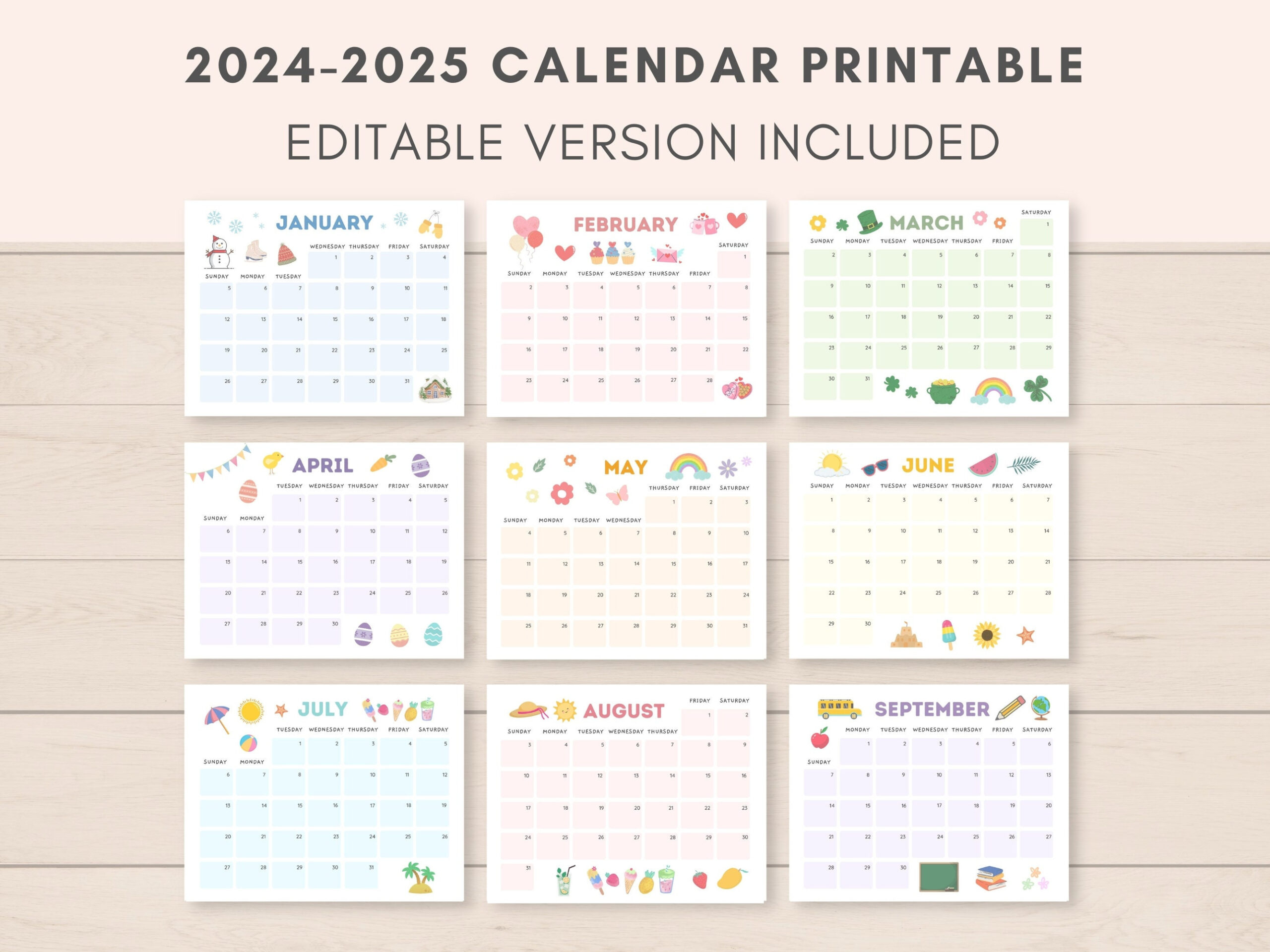2024-2025 Kalender Druckbar, Druckbarer Kalender, Bearbeitbarer - Printable Calendar 2024 To 2025