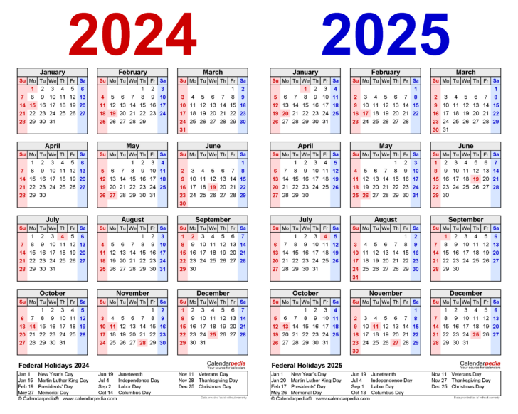 Free Printable 2 Year Calendar 2024 and 2025