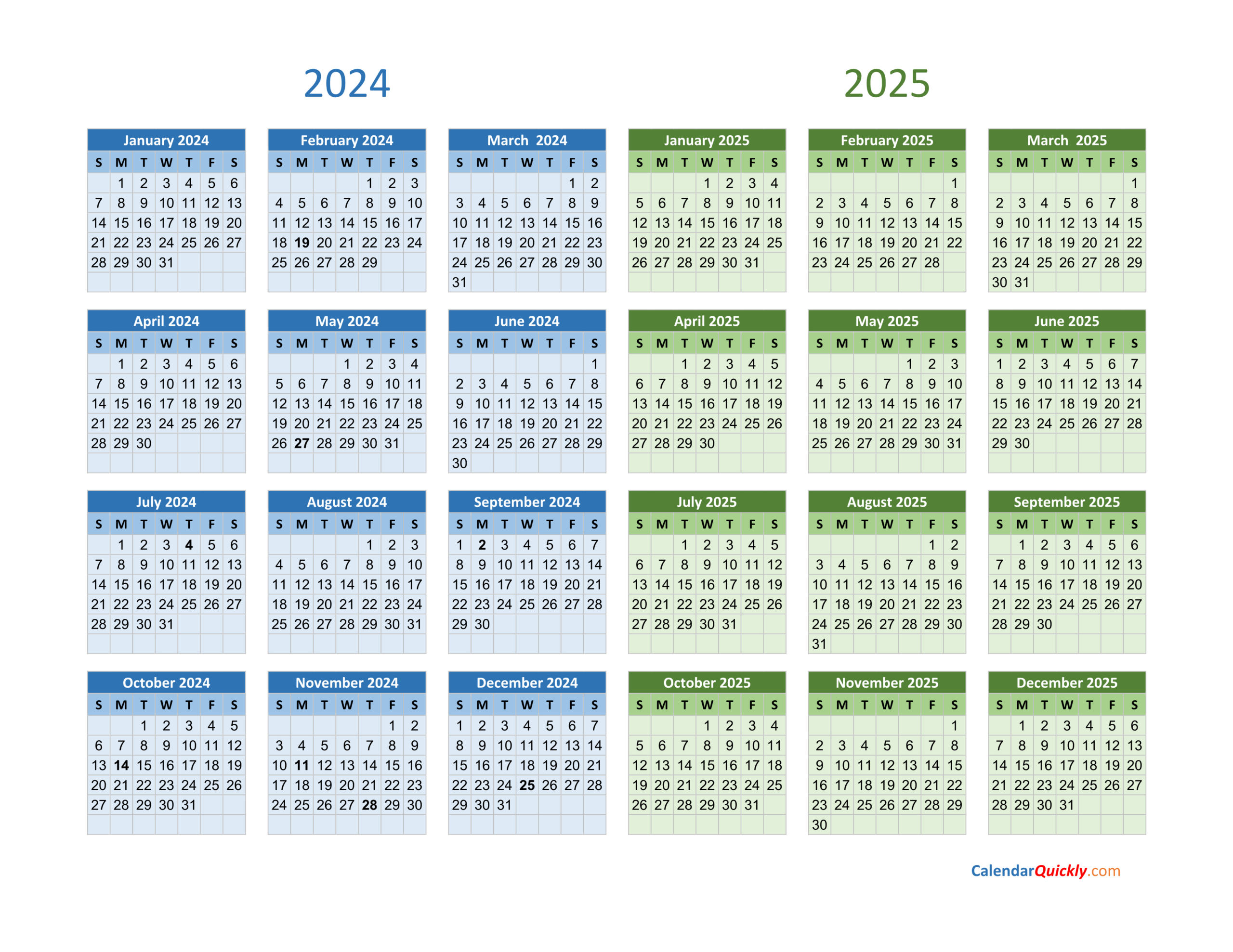 2024 And 2025 Calendar | Calendar Quickly - 2024 To 2025 Calendar Printable