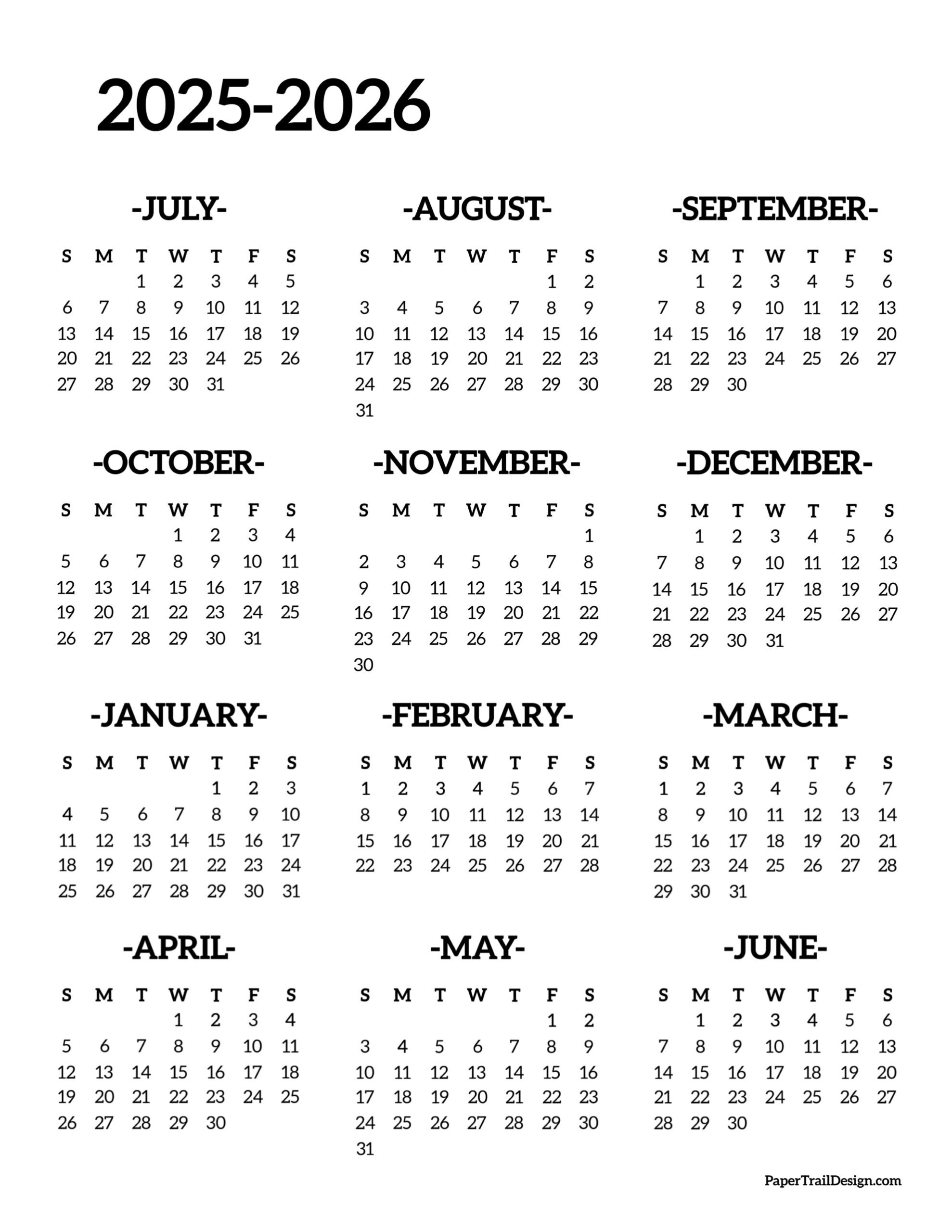 2025-2026 School Year Calendar Free Printable - Paper Trail Design - 2025 2026 School Calendar Printable