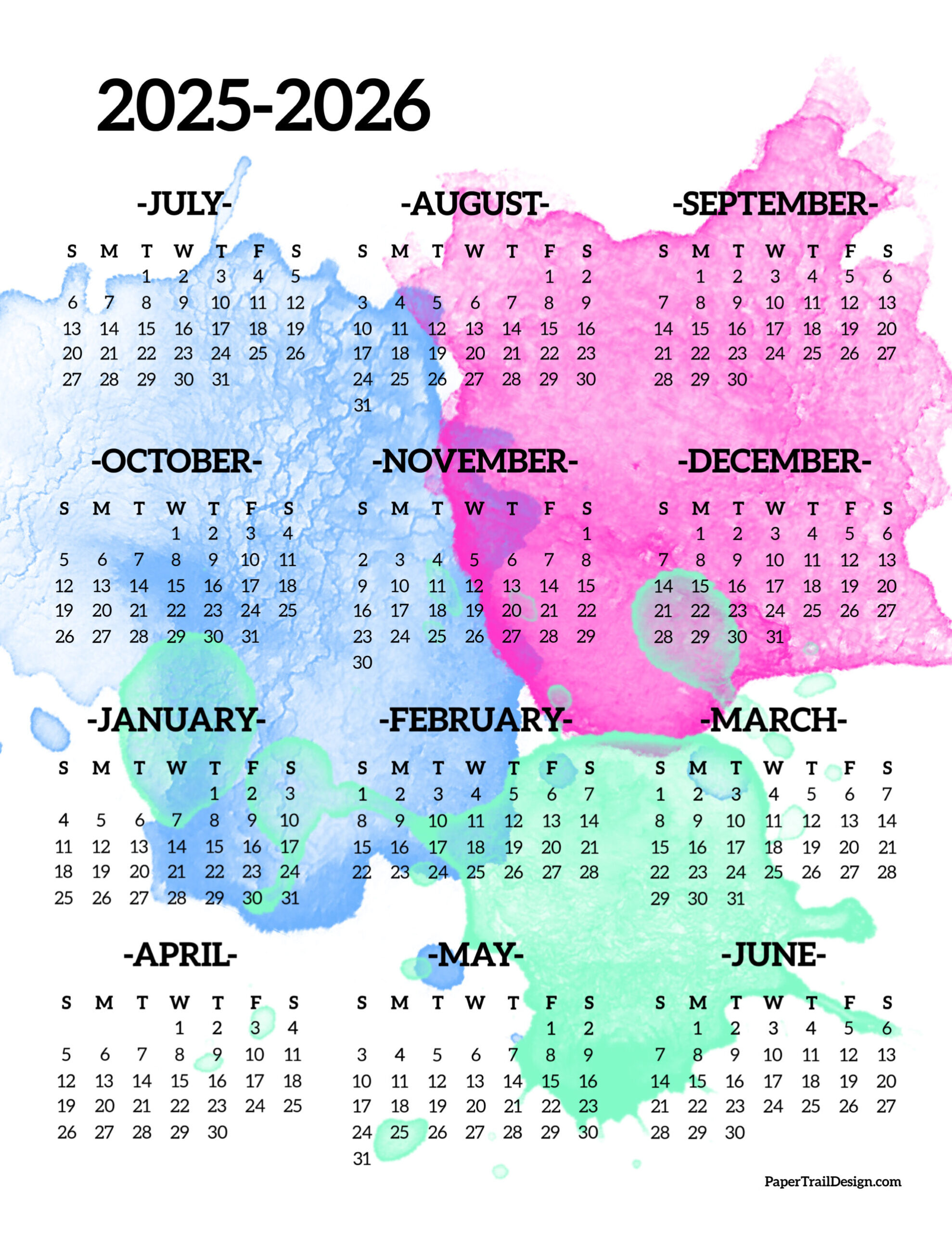 2025-2026 School Year Calendar Free Printable - Paper Trail Design - 2025 2026 School Calendar Printable