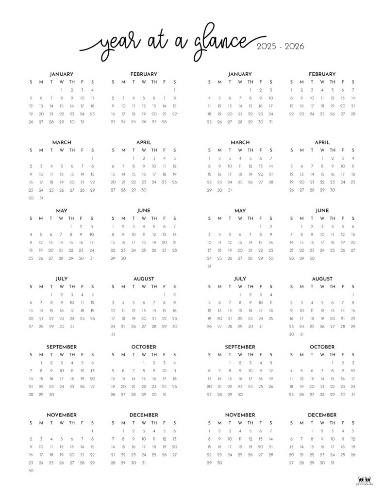 2025-2026 Two Year Calendars - 10 Free Cals | Printabulls - Printable Calendar 2025 to 2026