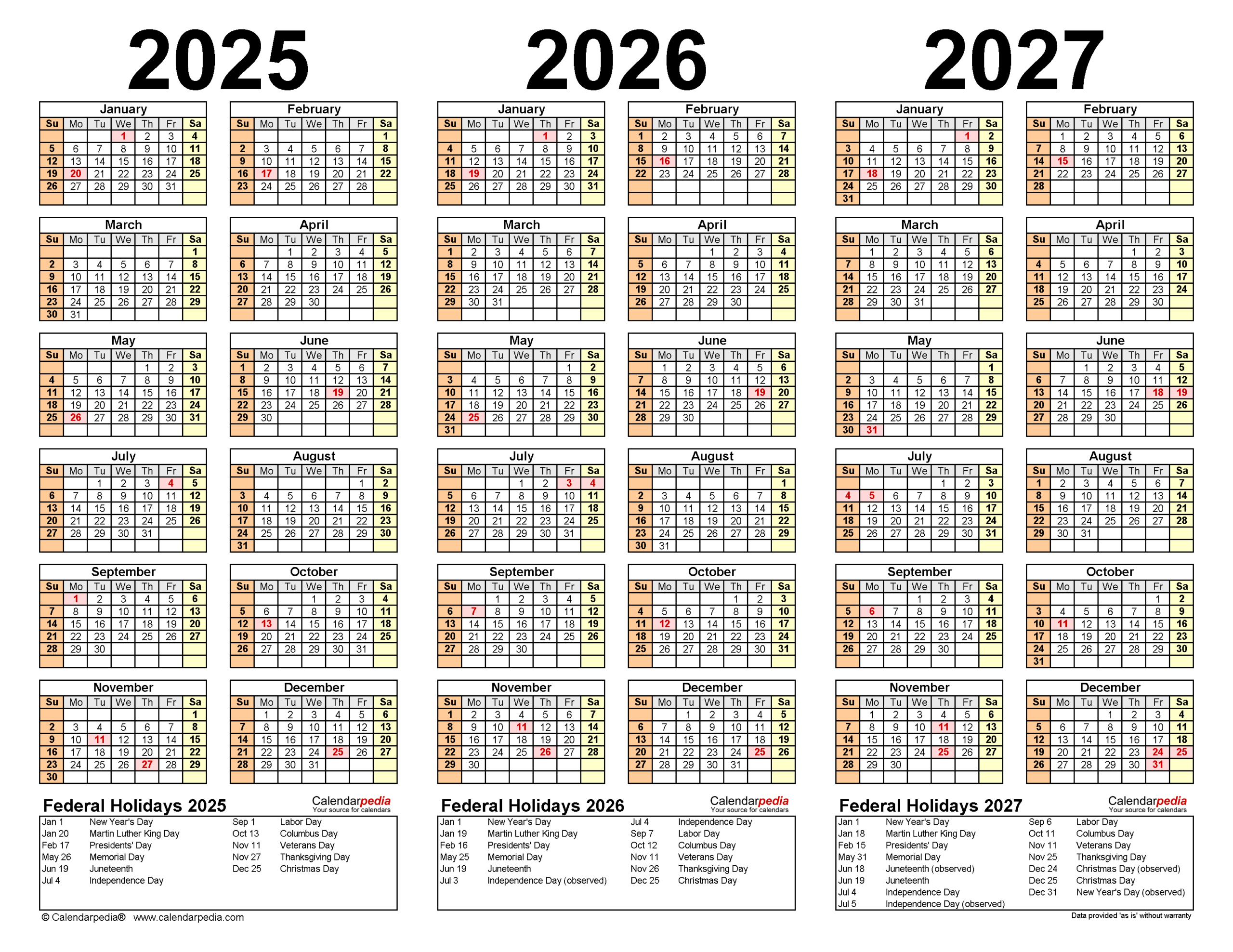 2025-2027 Three Year Calendar - Free Printable Pdf Templates - Printable Calendar 2025 2026 2027