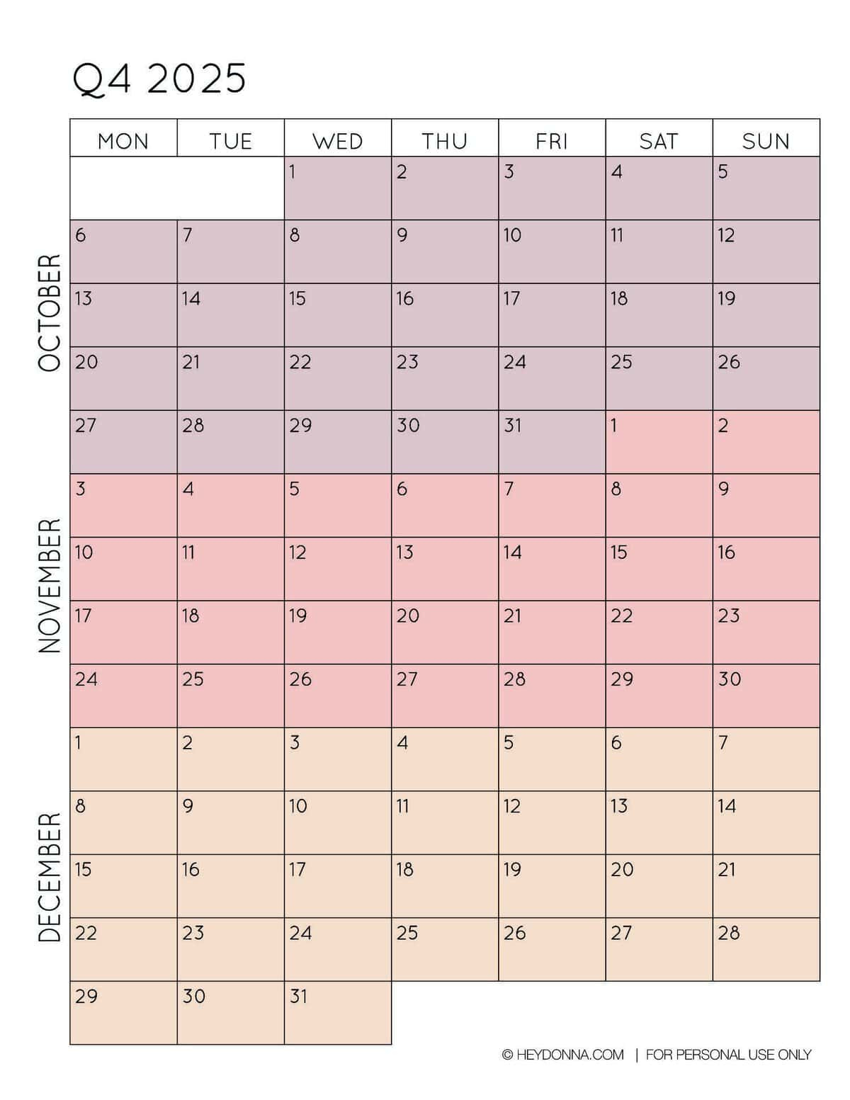 2025 3-Month Quarterly Calendar Printables - Free - Hey, Donna! - 2025 Calendar Printable 3 Months Per Page
