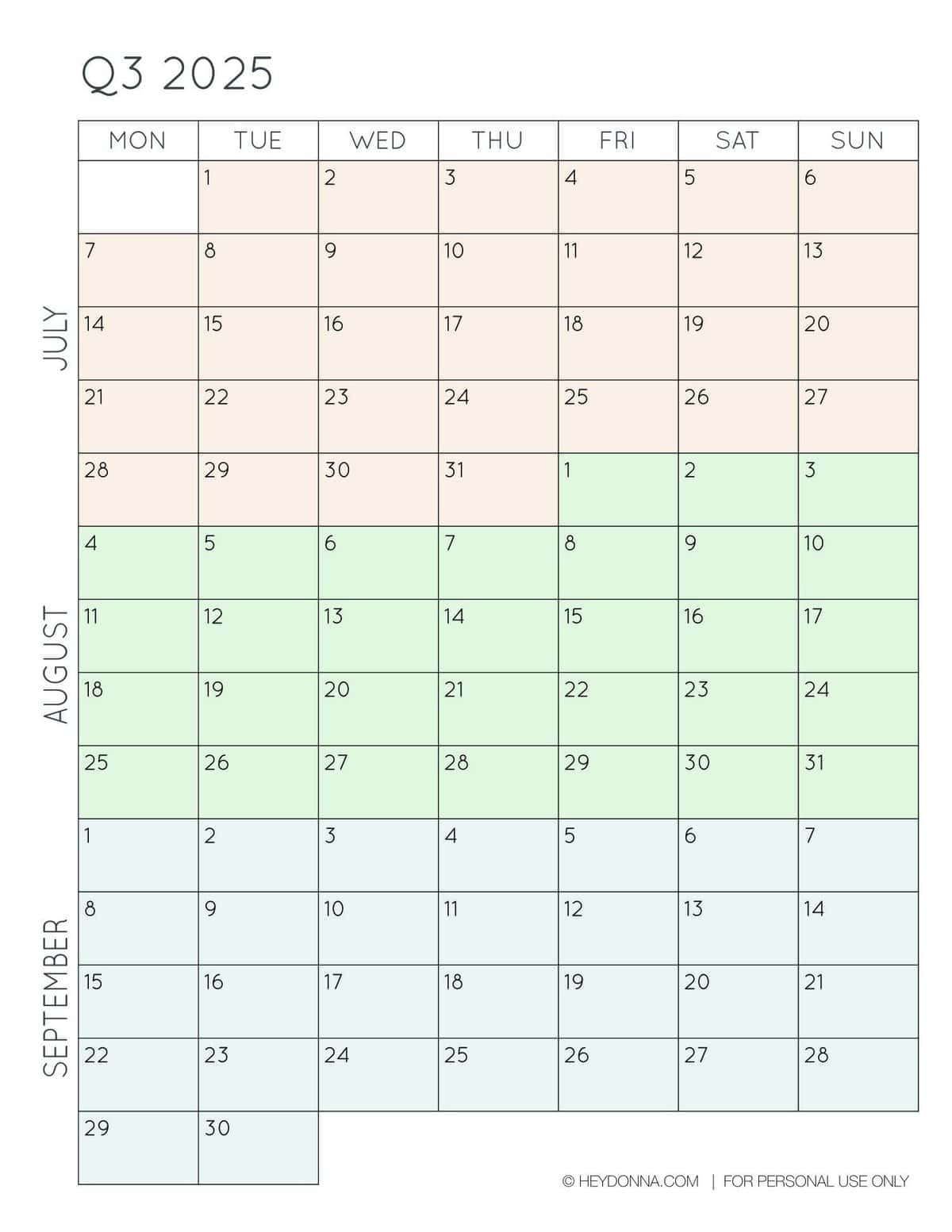 2025 3-Month Quarterly Calendar Printables - Free - Hey, Donna! - Printable Calendar 2025 3 Months Per Page