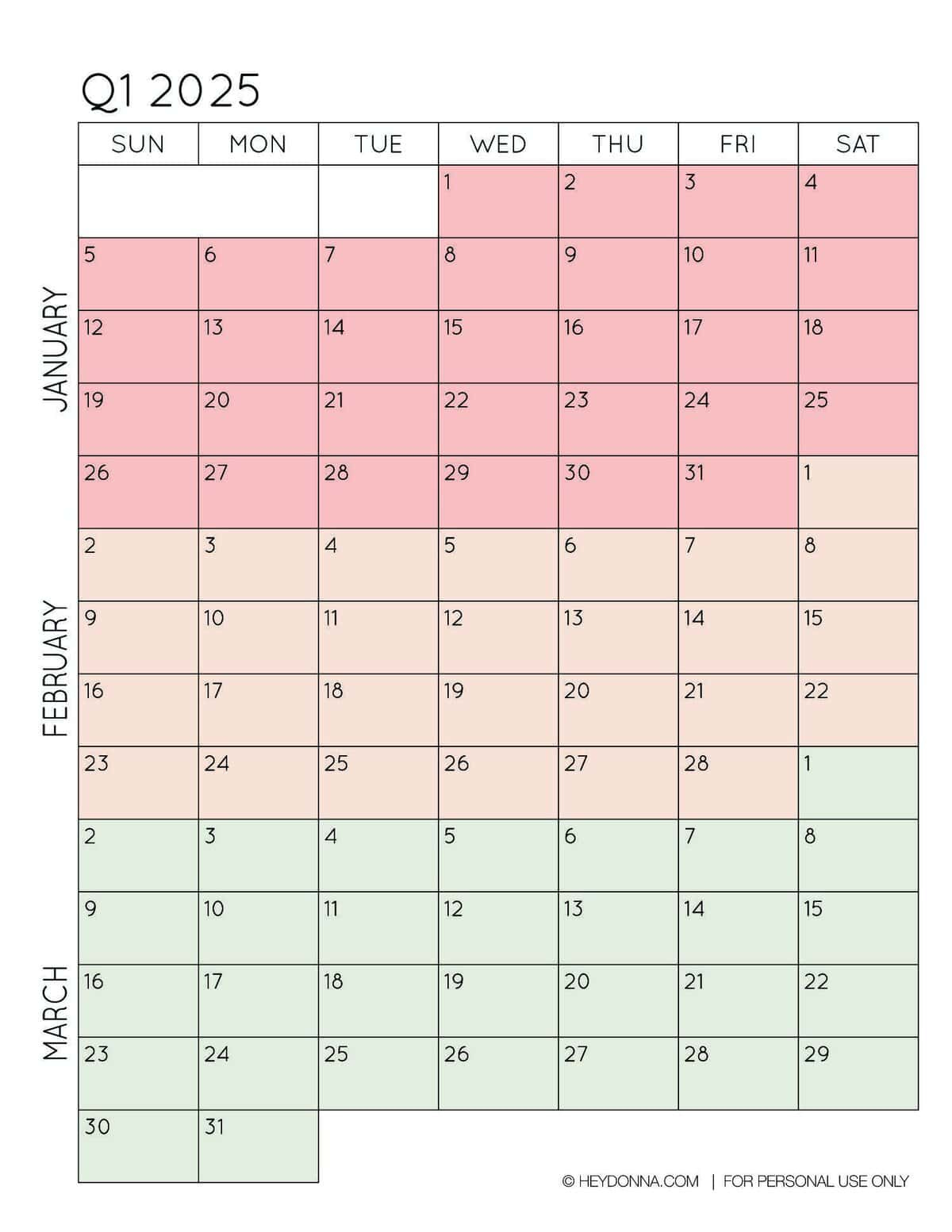 2025 3-Month Quarterly Calendar Printables - Free - Hey, Donna! - Printable Calendar 2025 Three Months