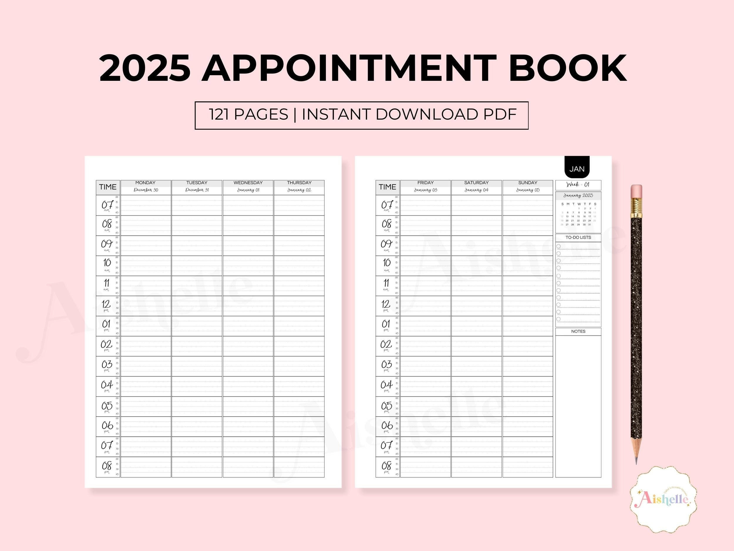 2025 Appointment Book, Printable Appointment Planner With 15 - Appointment Calendar 2025 Printable
