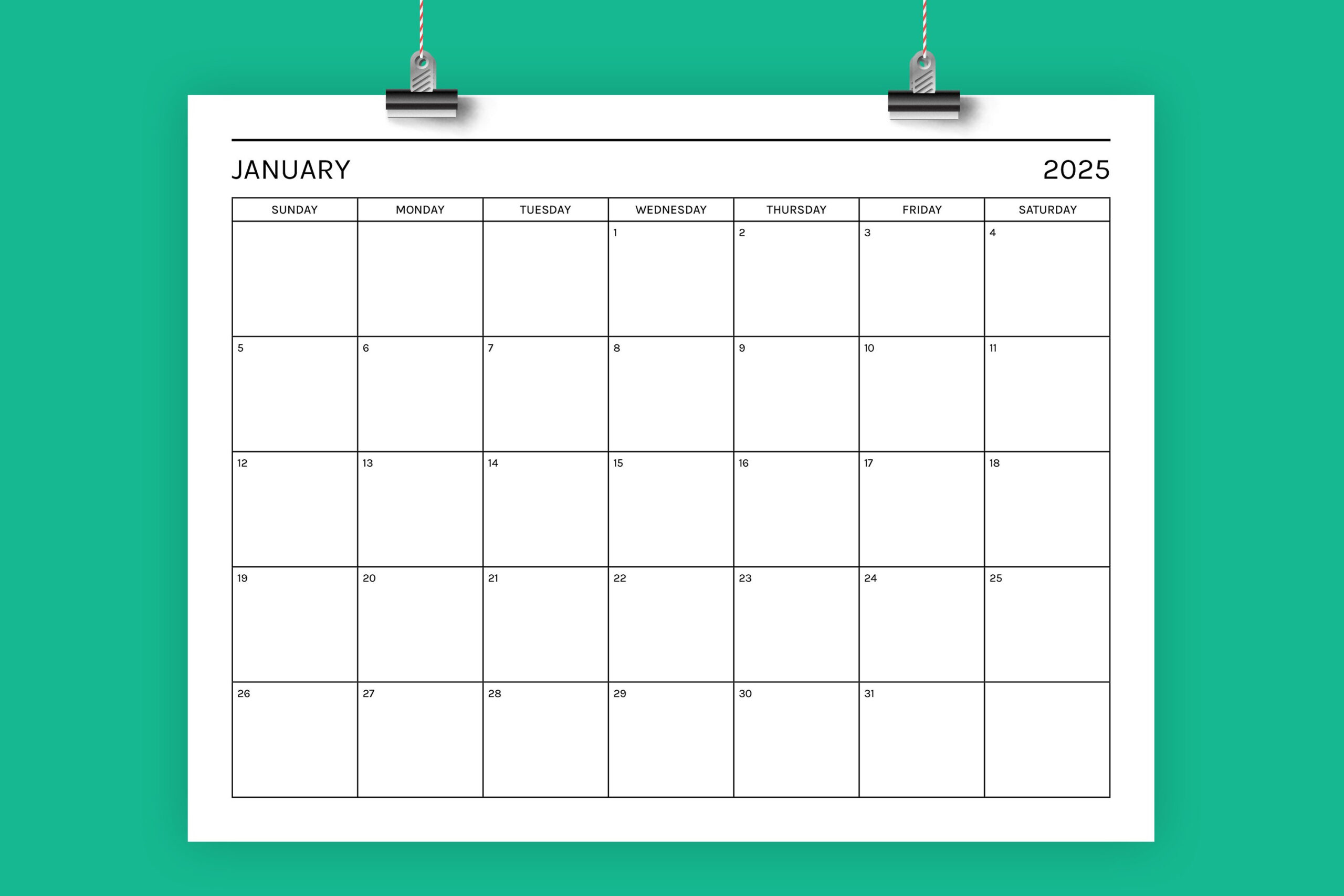 2025 Basic Modern 8.5 X 11 Inch Calendar Template - 2025 Calendar 8 5 X 11 Printable Free