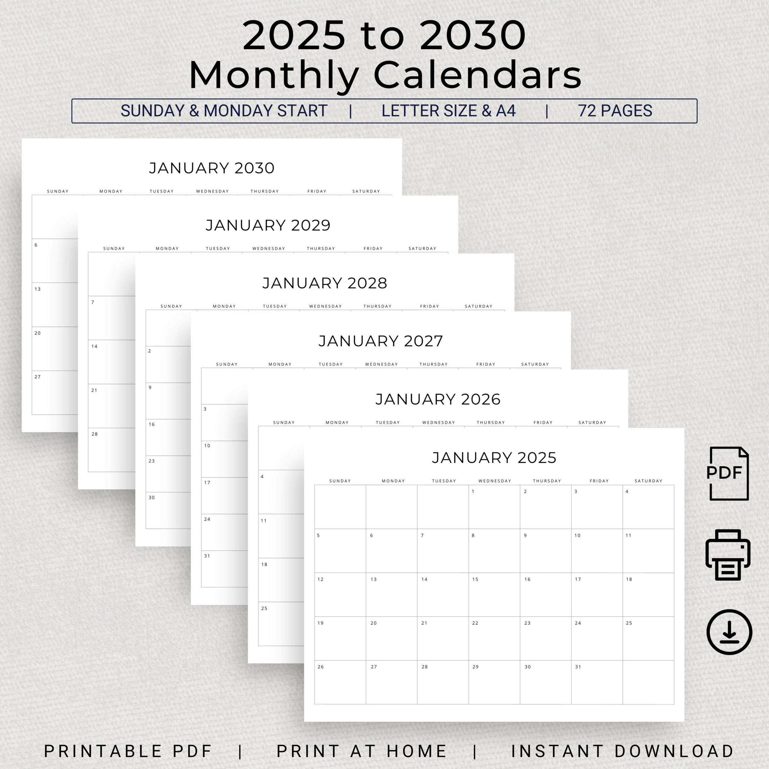 2025 Bis 2030 Kalender 2025-2030 Monatskalender 2025 2026 2027 - Printable Calendar 2025 To 2030