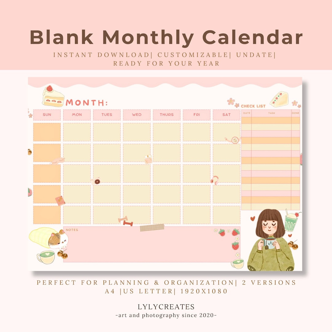 2025 Blank Calendar Printable, Customizable Undated Monthly - Printable Calendar 2025 Winzip