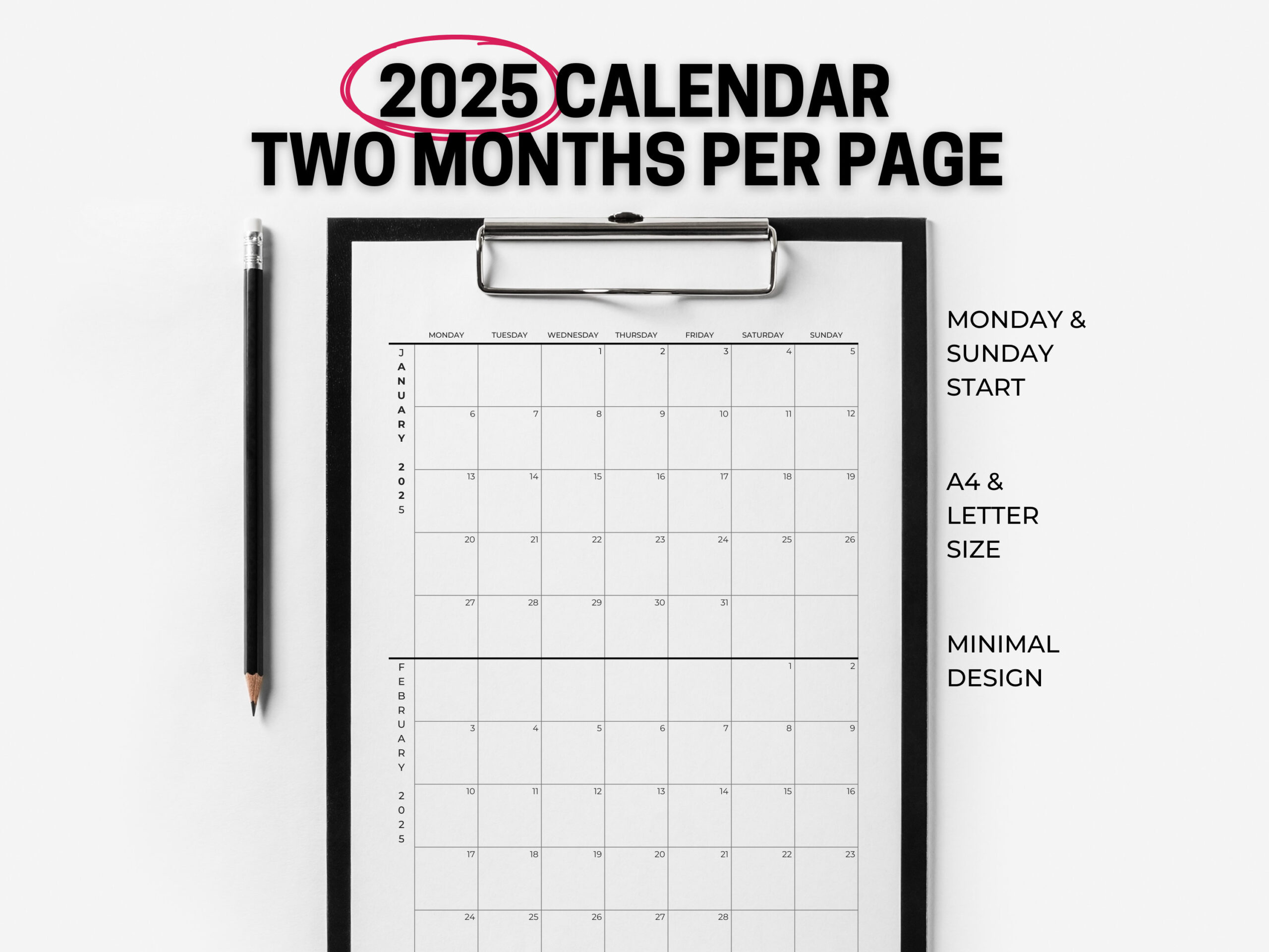 2025 Calendar | 2 Months Per Page | Minimalist Calendar - Free Printable Calendar 2025 2 Months Per Page