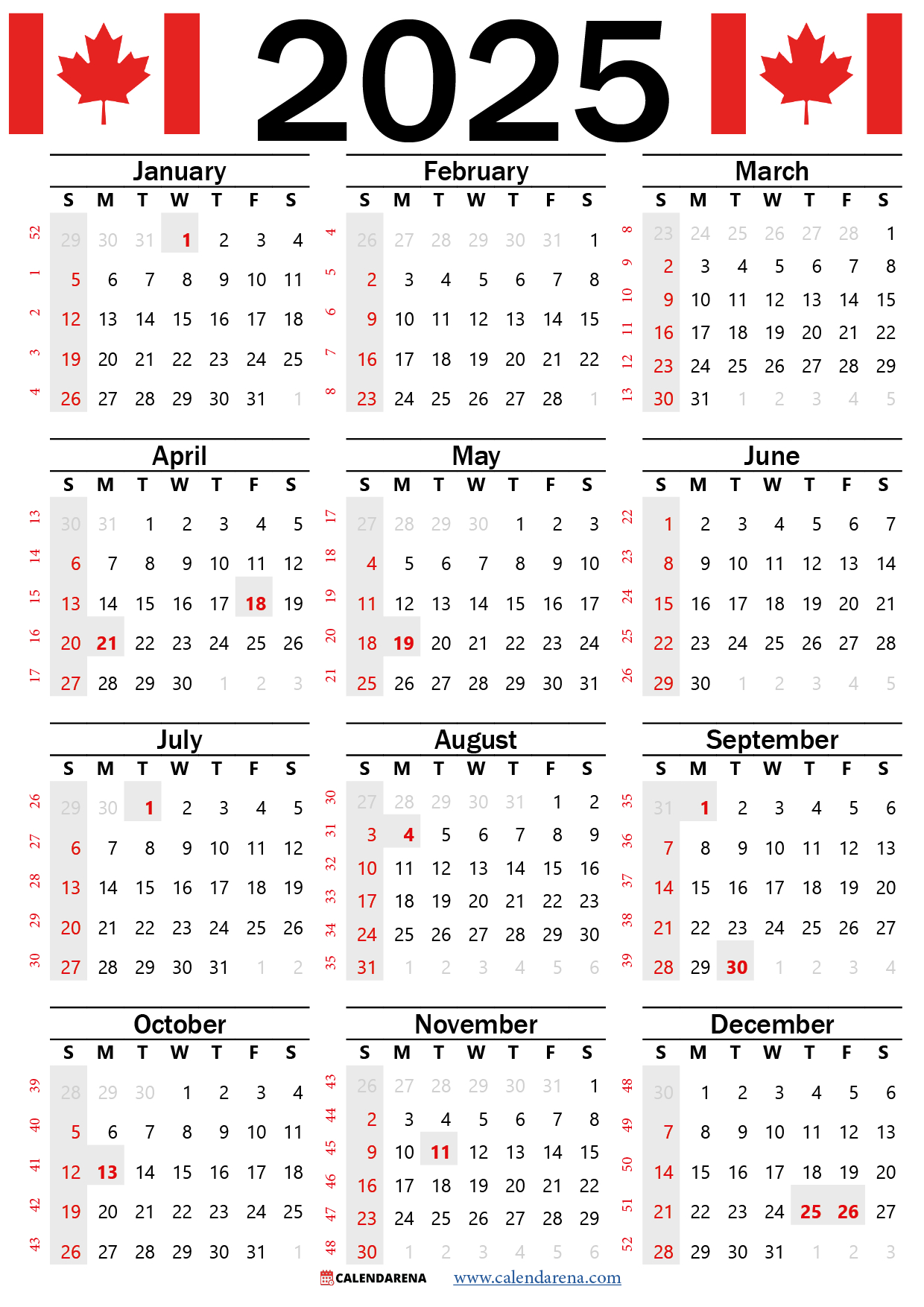 2025 Calendar Canada Printable Free - Free Printable Calendar 2025 Canada Download