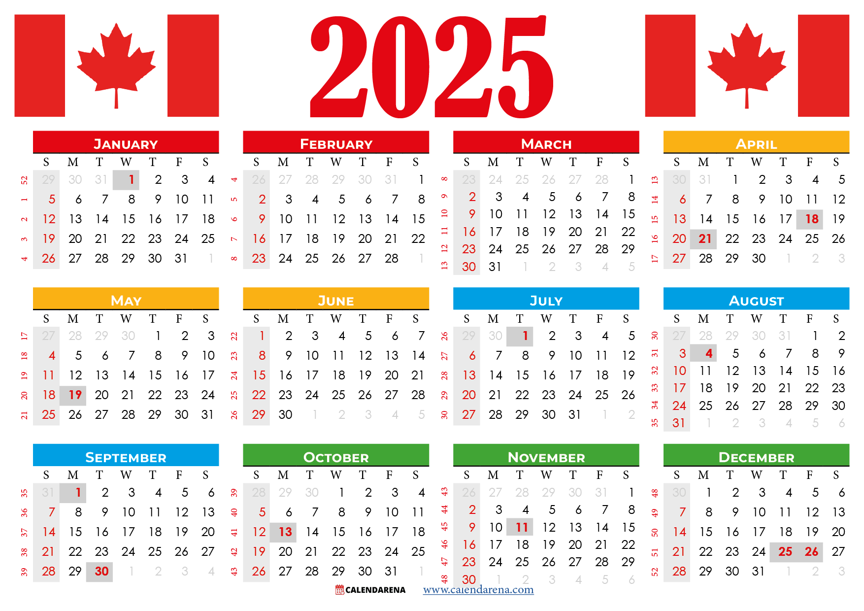 2025 Calendar Canada Printable Free - Free Printable Calendar 2025 Canada Download