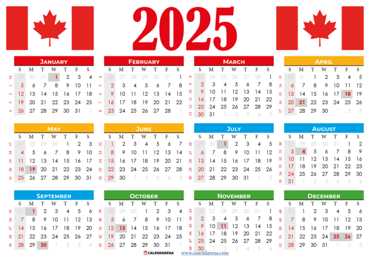 Printable Calendar 2025 with Holidays Canada