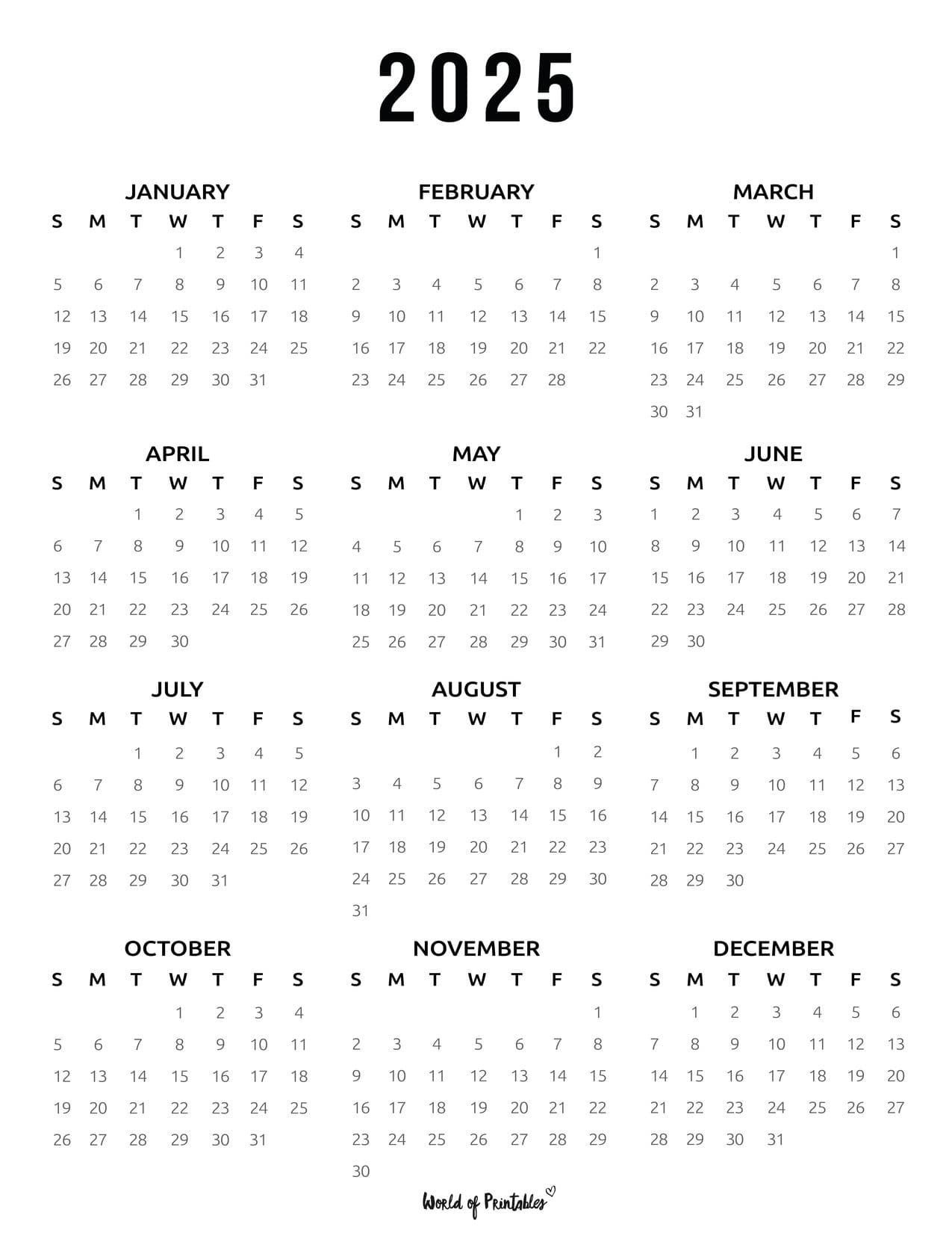2025 Calendar Free - Printable Calendar 2025 Black And White
