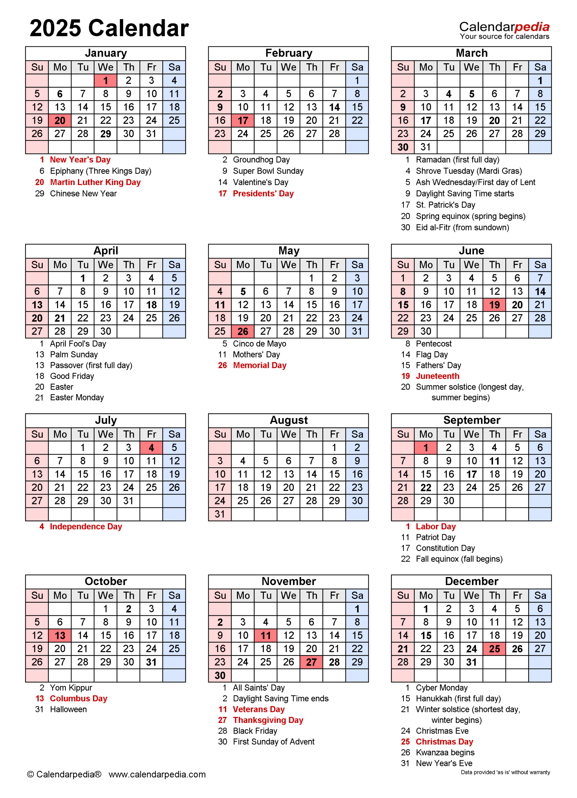 2025 Calendar - Free Printable Pdf Templates | Calendarpedia - Printable Calendar 2025 with Holidays Sri Lanka